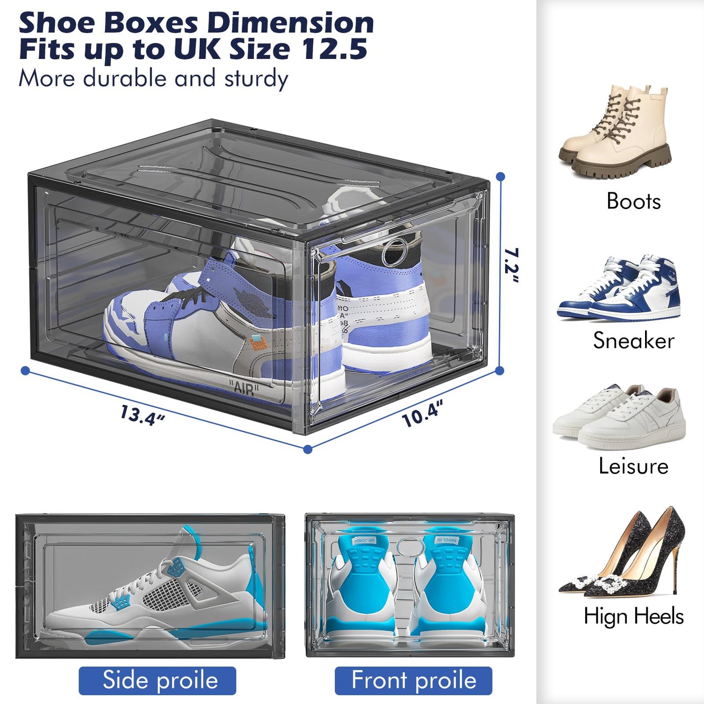 TidyTrove Shoe Storage Box, 9 Pcs Shoe Box Clear Plastic Stackable, Sturdy Foldable Shoe Organizer Containers with Magnetic Door for Women/Men, Black