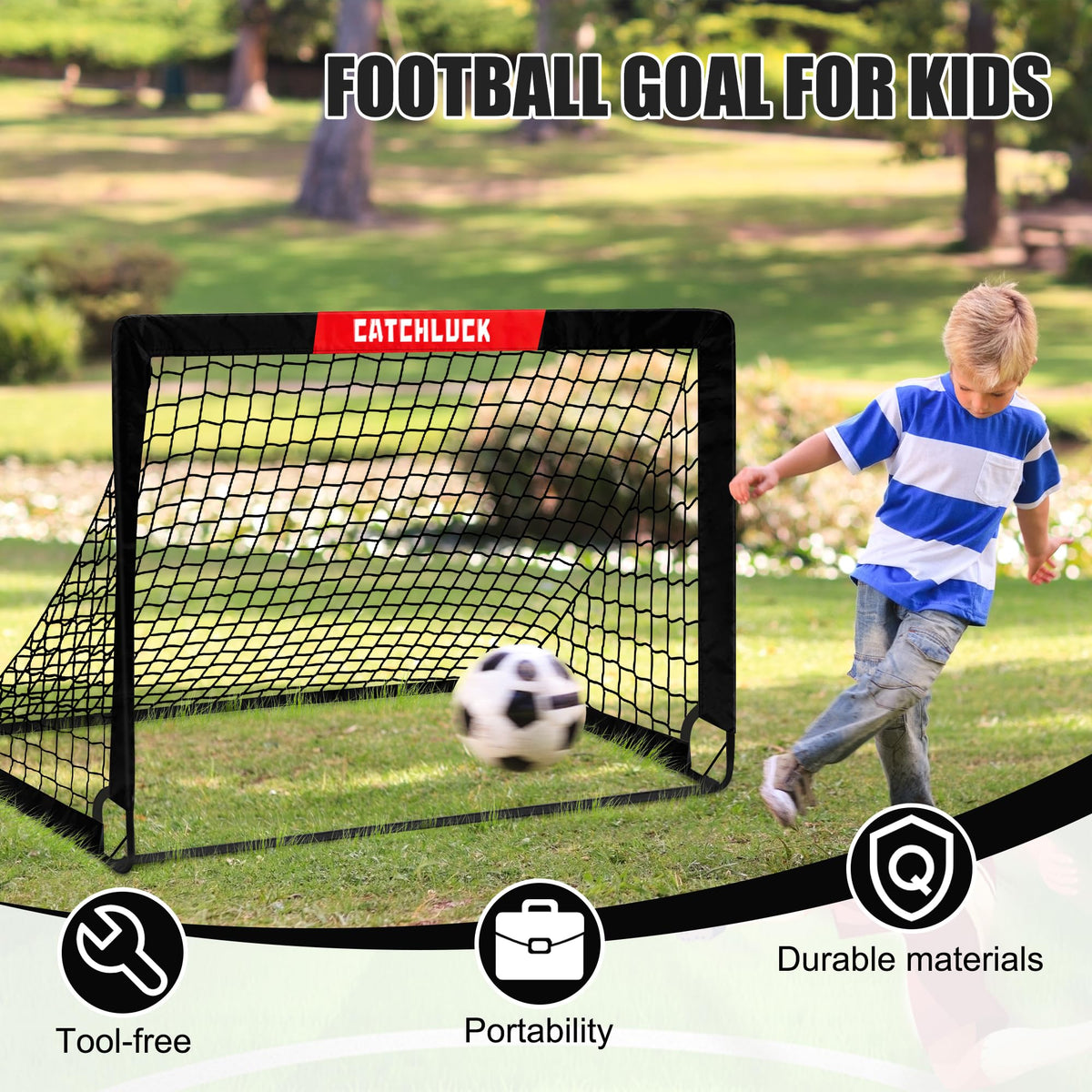 CATCHLUCK Football Goals for Kids Goals Foldable Football Nets for the Garden Pop Up Outdoor Goal Post Indoor Goal with Carry Bag