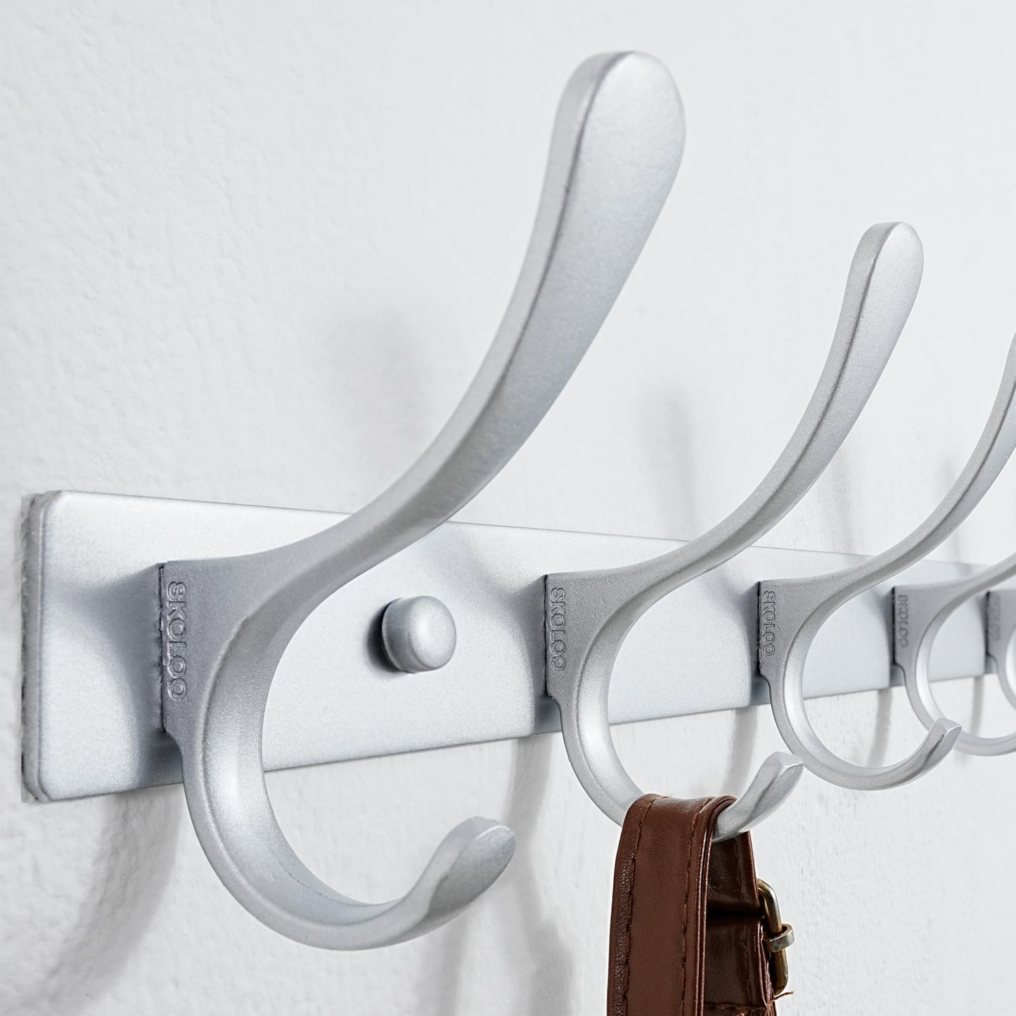 SKOLOO Coat Rack Wall Mounted - 6 Hooks, Pack of 2, Heavy Duty, Stainless Steel, Metal Wall Coat Hanger, Sturdy Wall Hooks for Hanging Coat, Jacket