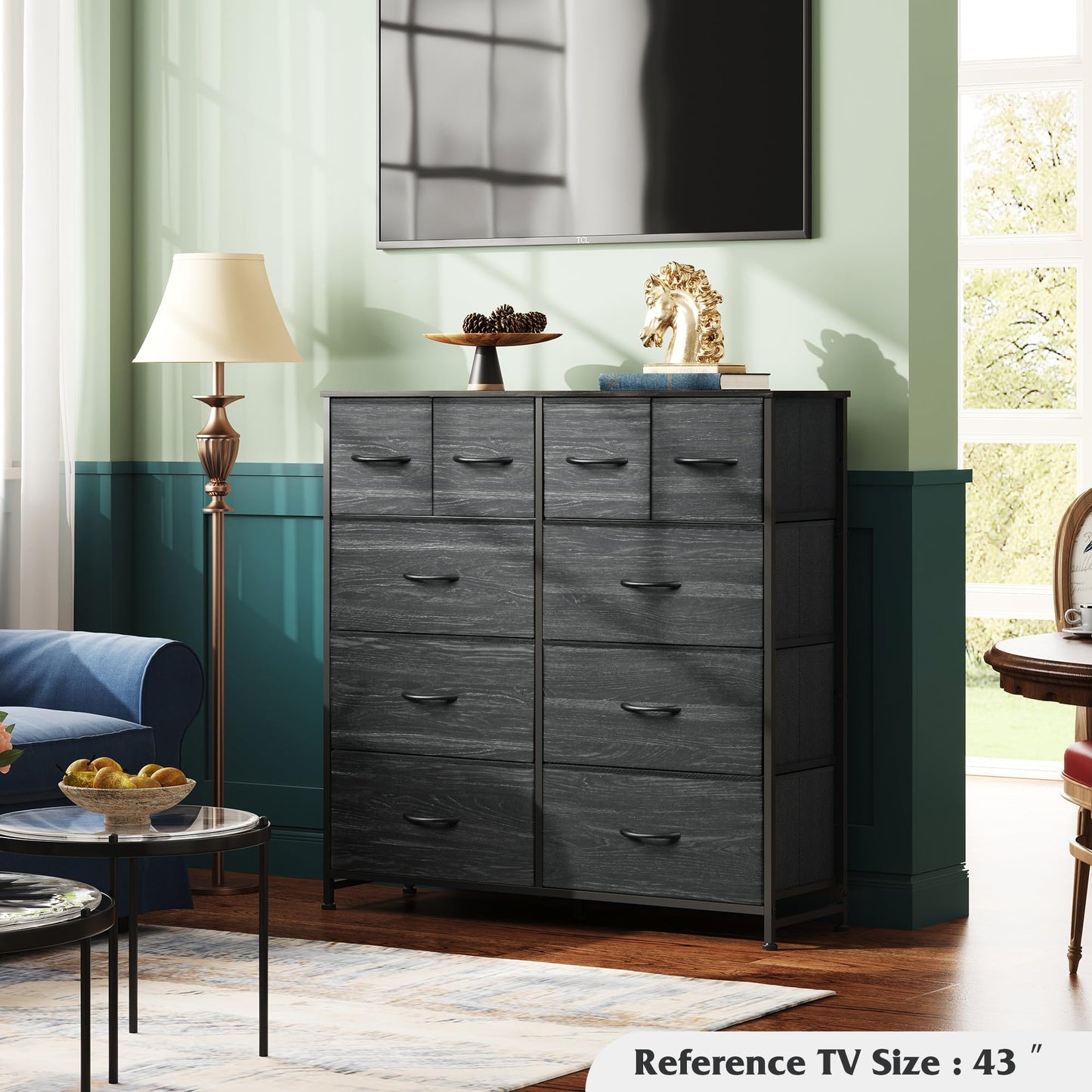 WLIVE Tall Chest of Drawers, 10 Large Fabric Drawers Dresser Bedroom, Black