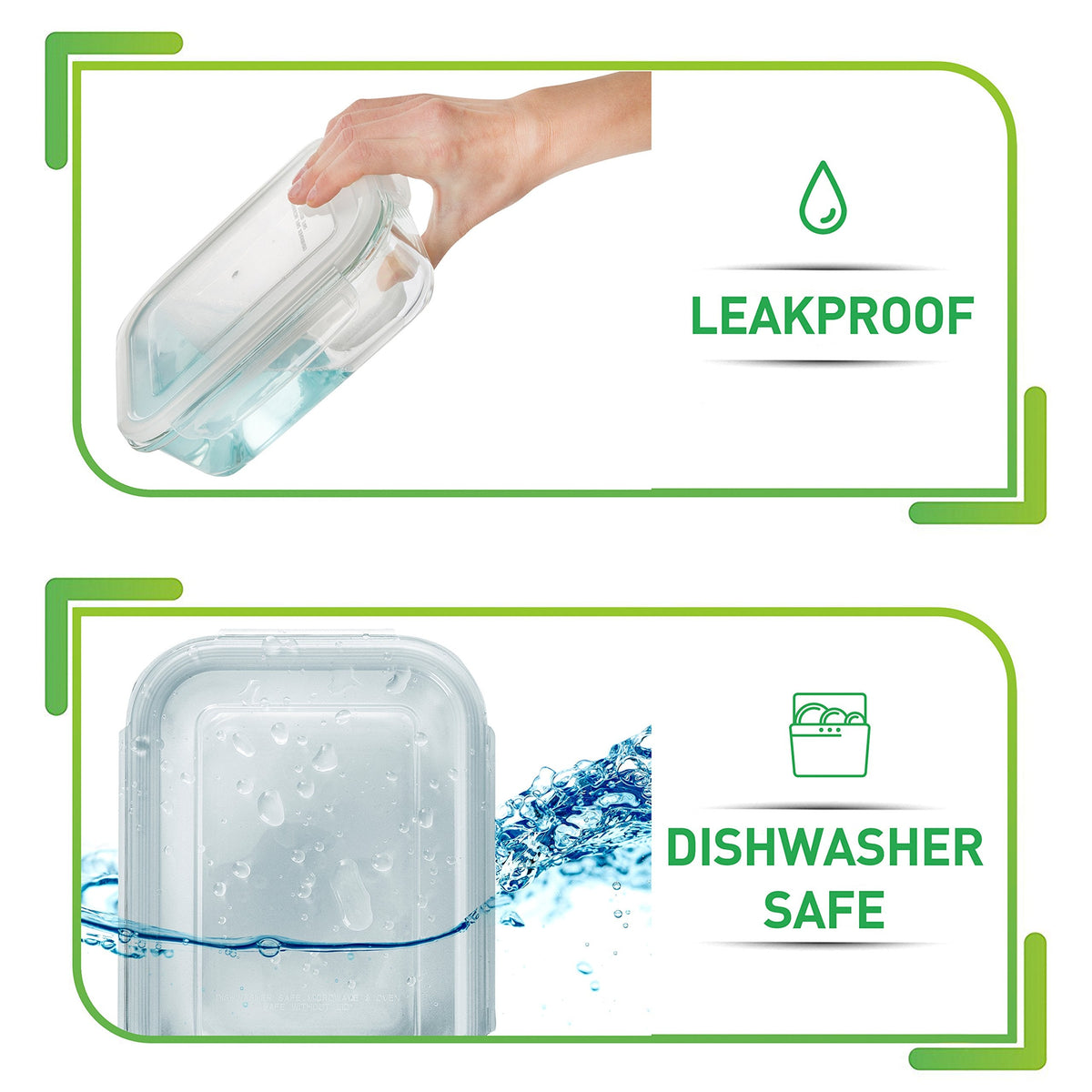 [5-Pack] Food Prep & Storage Glass Containers with Lids - Airtight Glass Meal Prep Containers Reusable (1060 Millilitres - 1 Compartment)