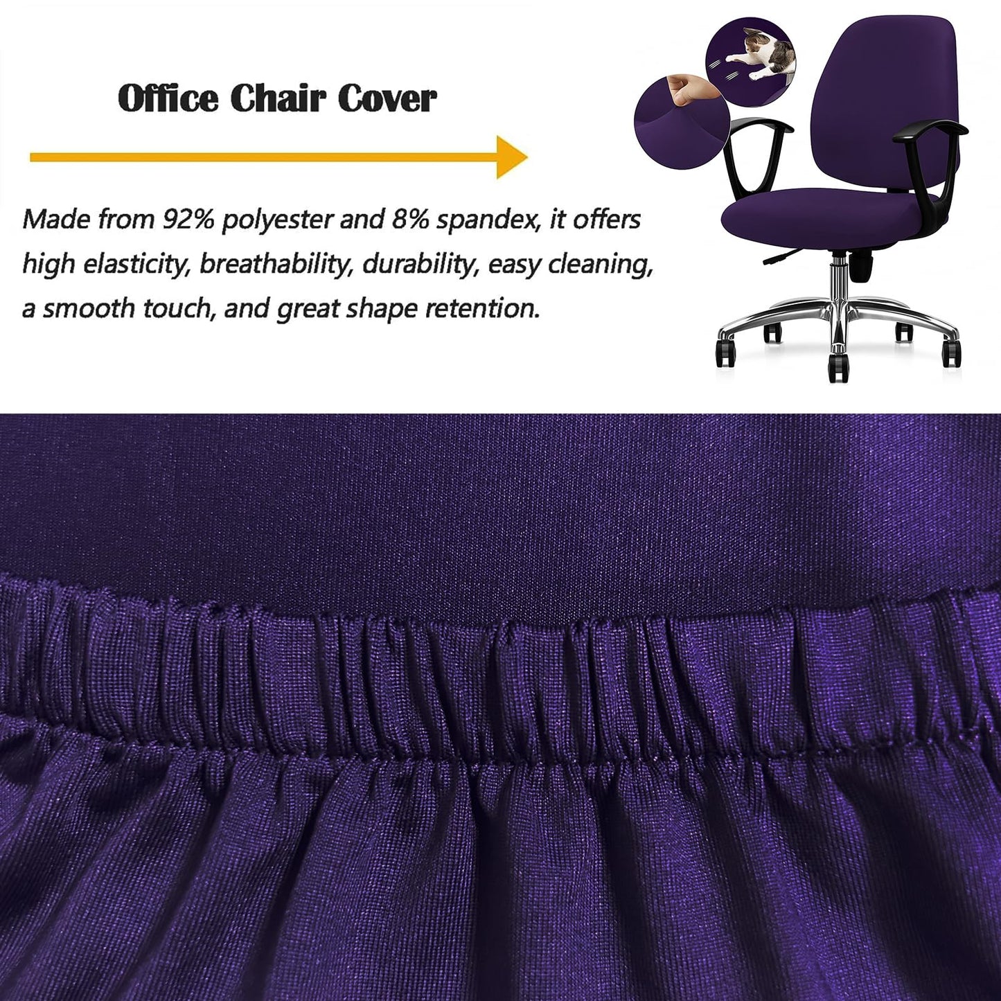 FYTXSZ Chair Covers Spandex Office Computer Chair Cover Stretch Removable Washable Rotate Swivel Chair Protective Covers (Purple)