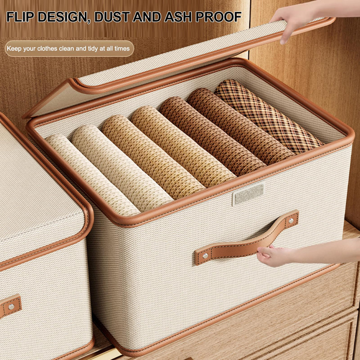 Vbvbip 4 PCS Oxford Fabric Storage Bins with Attached Lid - Large Clothes Organizer (44x30x29cm), Breathable Collapsible Closet Bins for Clothing