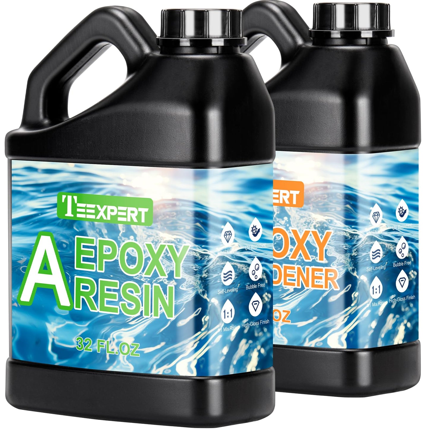 Teexpert High Gloss Epoxy Resin Kit, Upgraded Clear Self-leveling Bubbles-Free Resin Epoxy 1:1 Mix for Casting and Coating, Jewelry Making, Mold, Home