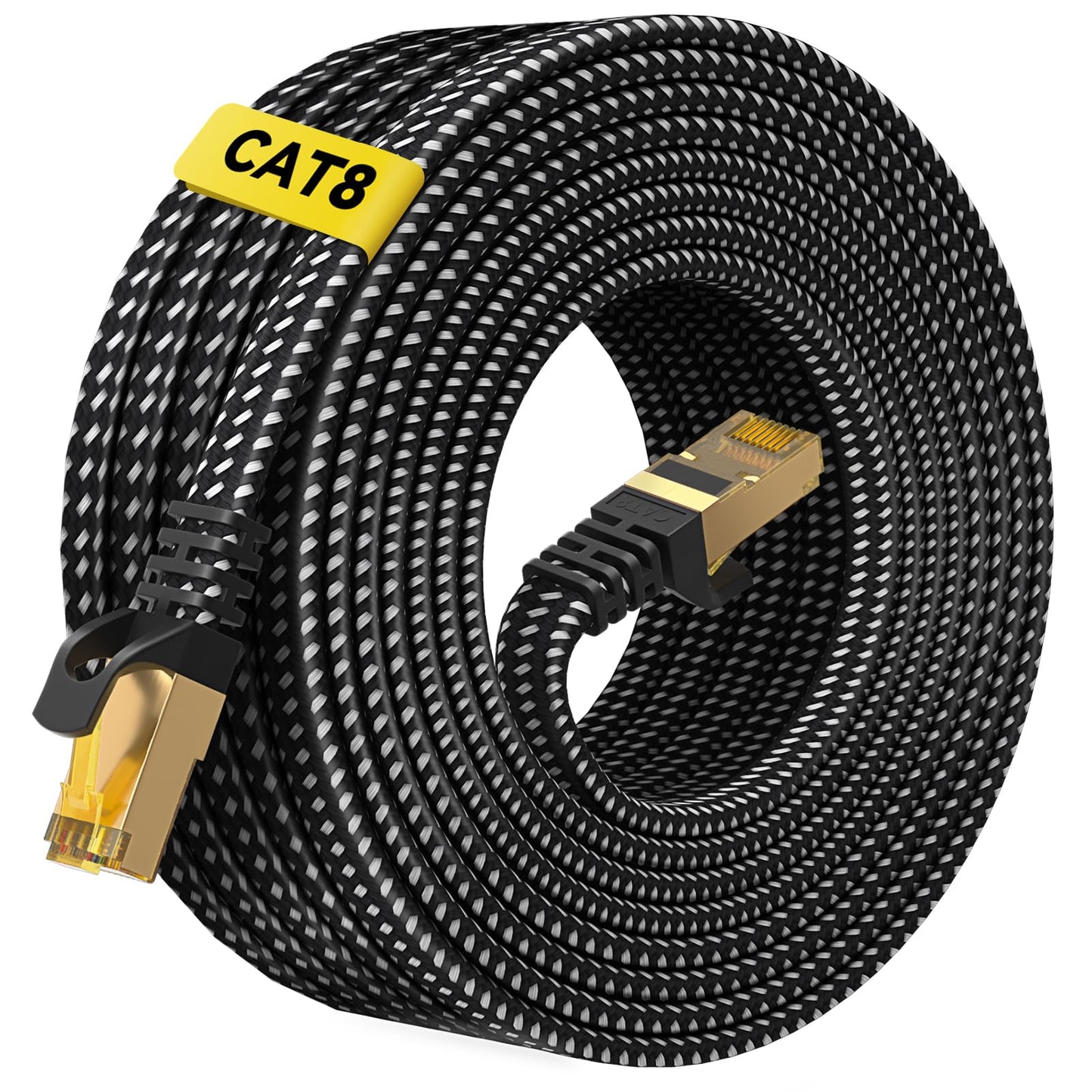 ARISKEEN Cat 8 Ethernet Cable 15M, High-Speed 40Gbps 2000MHz Internet Cable Braided Flat Gigabit Rj45 STP Shielded Internet Network Lan Cable Cord for