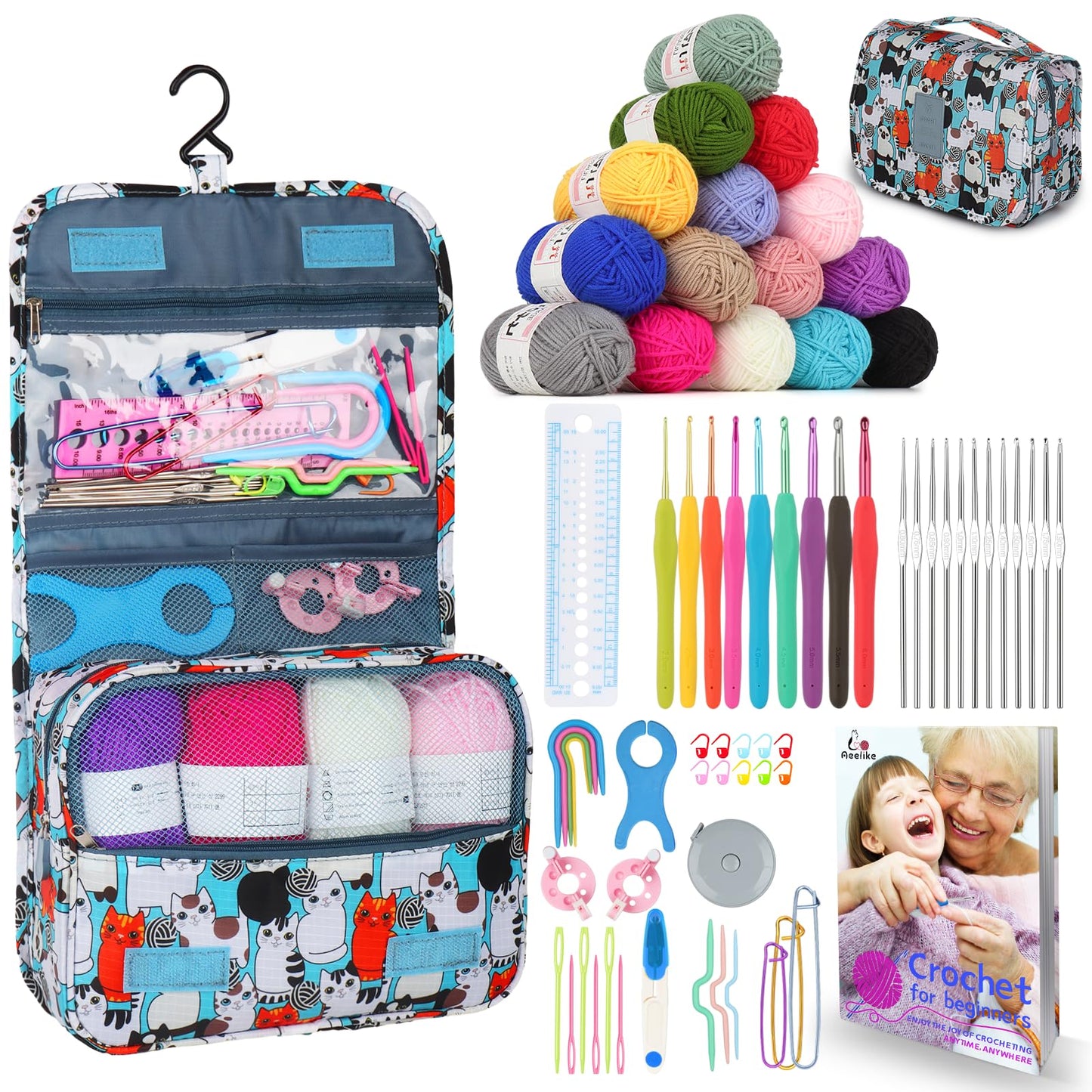 Aeelike Crochet Kits for Beginners Adults, Crochet Kit, Crochet Starter Kit with Instructions, Yarn and Bag, Crochet Hooks Kit, Crochet Beginners Kit