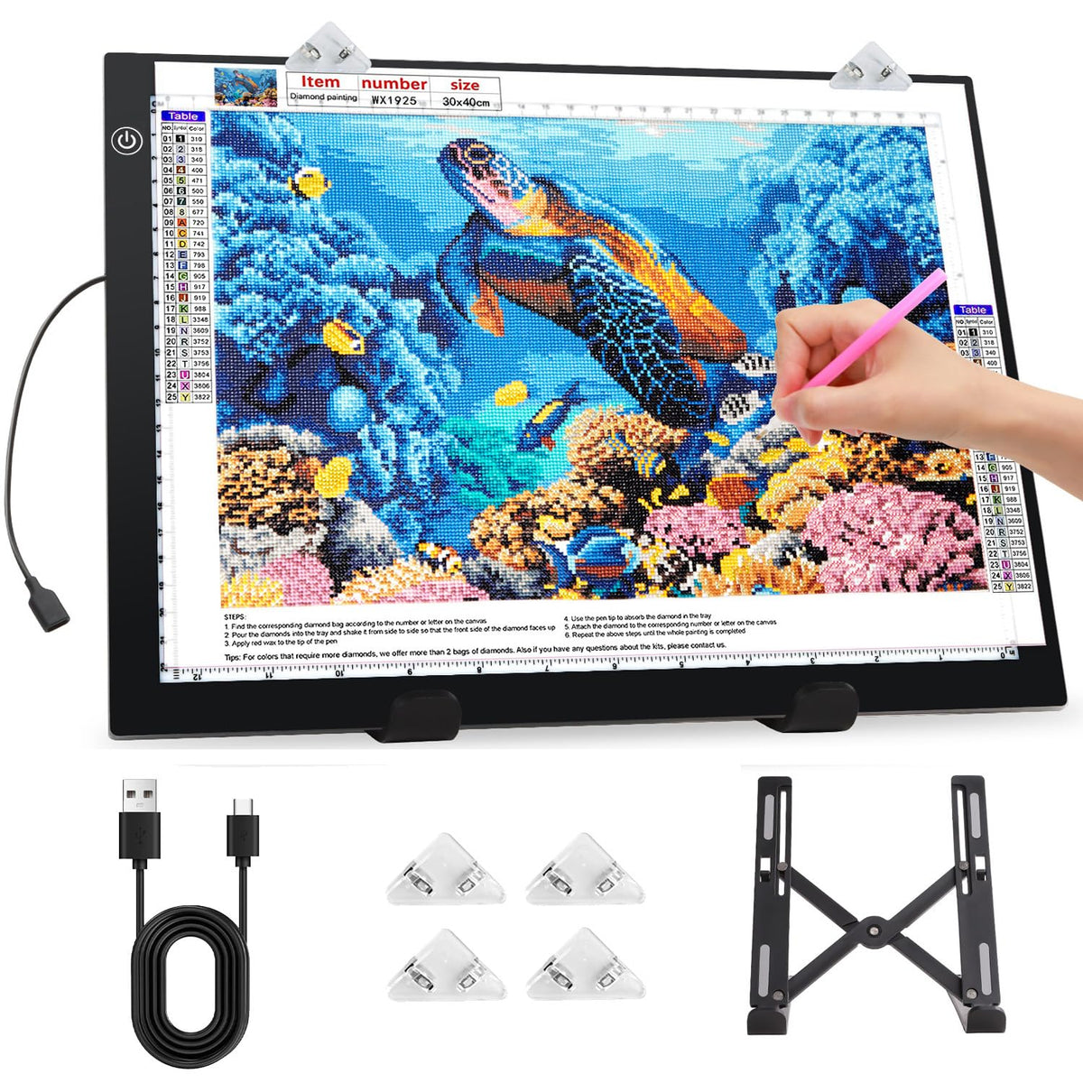 Zocelight A3 Light Pad for Diamond Painting Kit,4800Lux Super Bright 5mm Ultra Thin Diamond Art Light Board with Stand and Clip,3 Levels Dimming Light