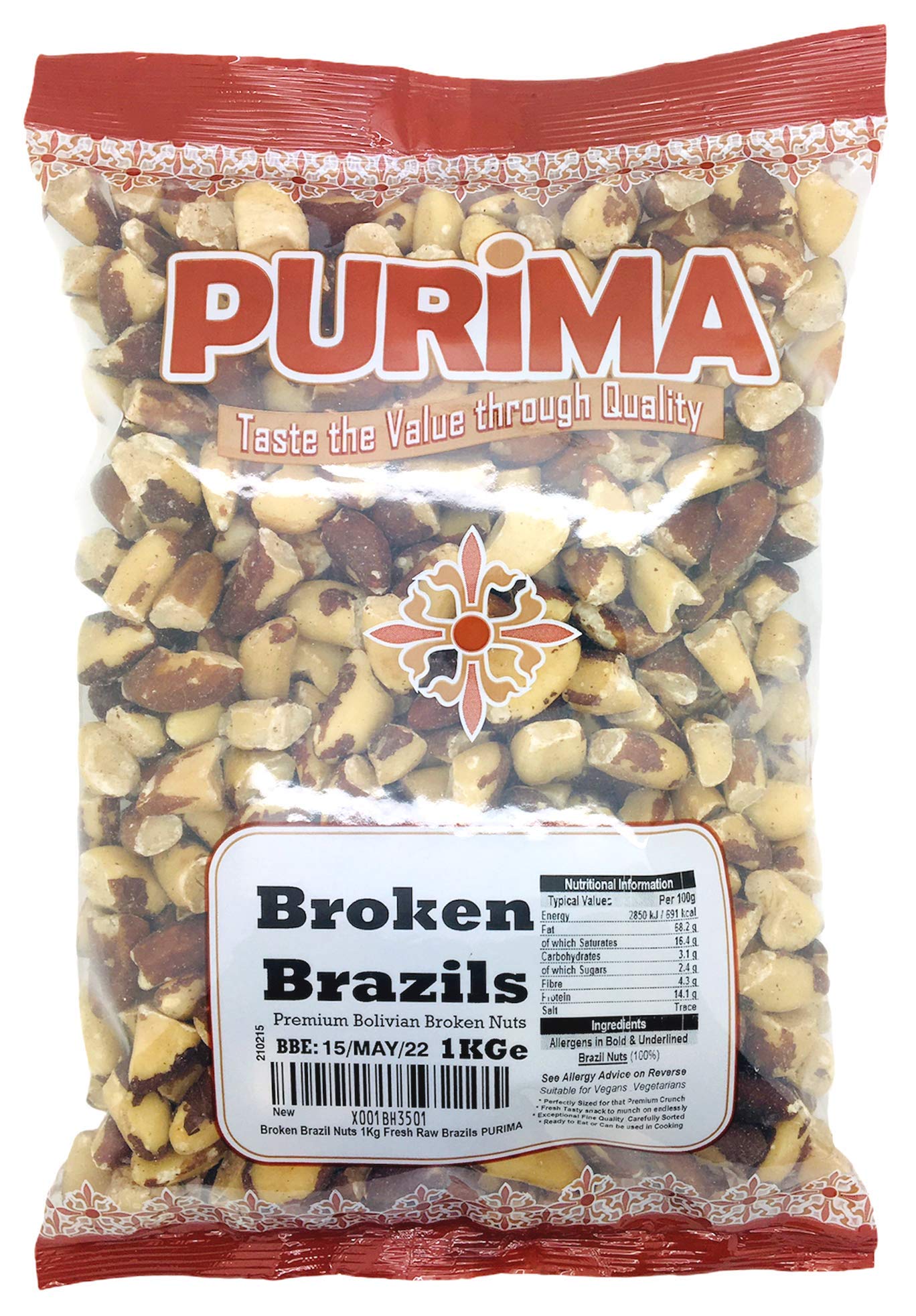 Broken Brazil Nuts 1kg - 100% Raw Broken Brazils 1 kg Large Bag Fresh Natural Brasil Pieces Premium Quality Edible Brazilian Brasilian Nut Snack Bulk