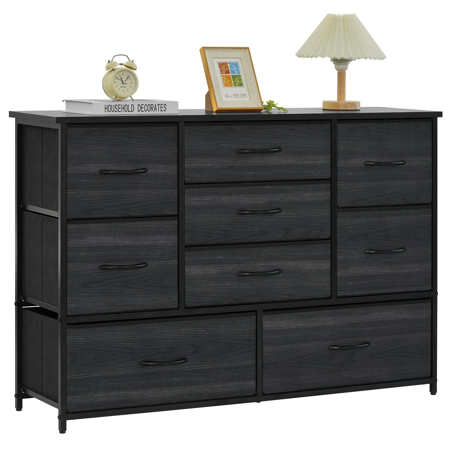 LYNCOHOME Chest of Drawers Bedroom furniture with 9 Drawers Fabric Dresser Storage Organizer, Wide Dresser TV Stand for Bedroom, Living Room,