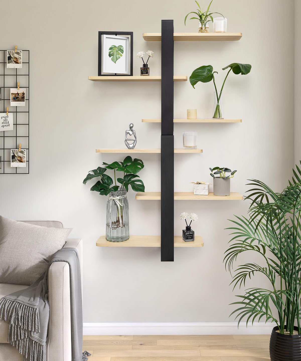 SUMGAR Floating Shelves for Wall Mounted Shelving Unit All Pine Wood 50CM 3 Tier Large Shelf for Bedroom Living Room Office Bathroom Home Decoration