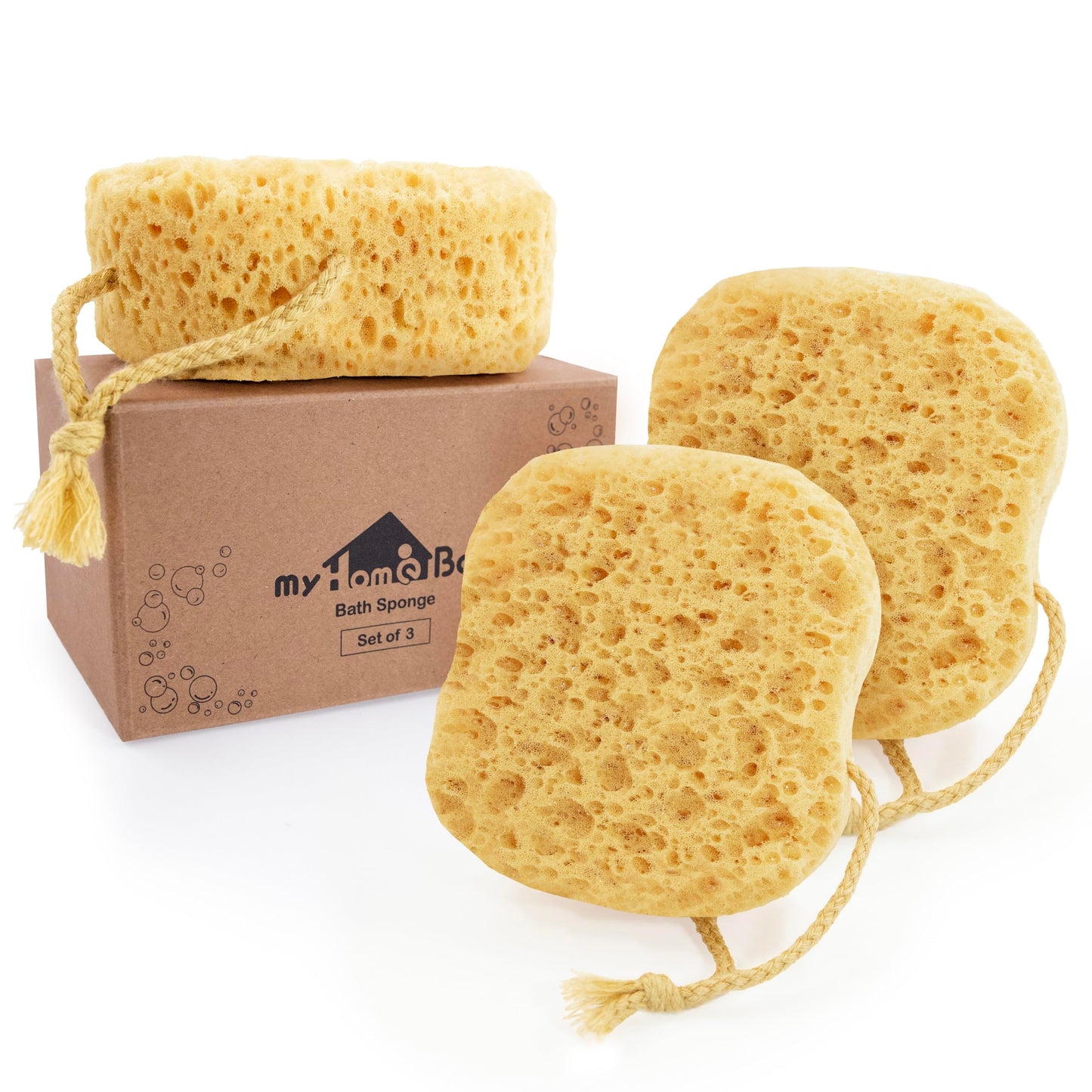 myHomeBody Bath Sponge, Foam Loofah Sponge, Body Sponge for Shower - Large Size, Lots of Lather, Square, 3 Pack