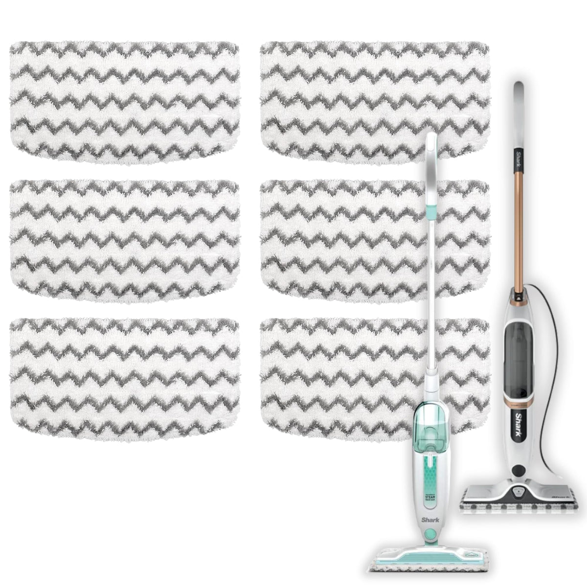 Steam Mop Pads Compatible with Shark Steam Mop S1000UK, S2001UK, Beldray BEL01097, Washable Dirt Grip Absorbing Refill for Shark Steamer (6Pack)