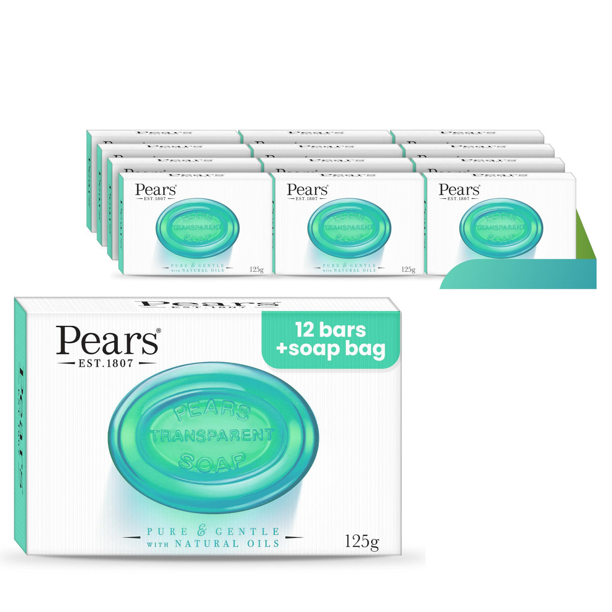 Pears Lemon Soap Bars 125g 12 Pack + 1x Soap Bag