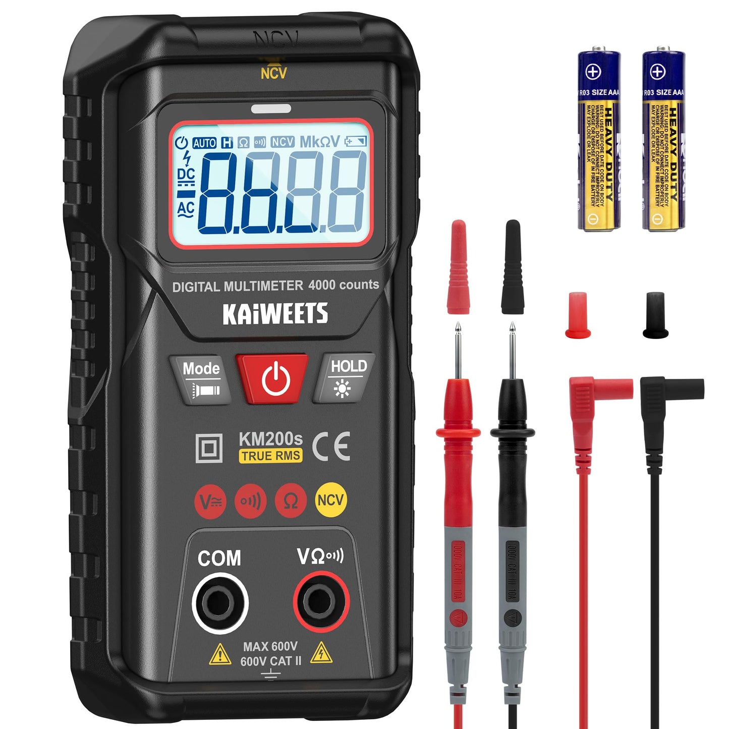 KAIWEETS Digital Multimeter KM200s with True RMS, Auto Ranging Voltmeter, Smart Measurement, NCV Non-Contact Voltage Detector, AC/DC Voltage,