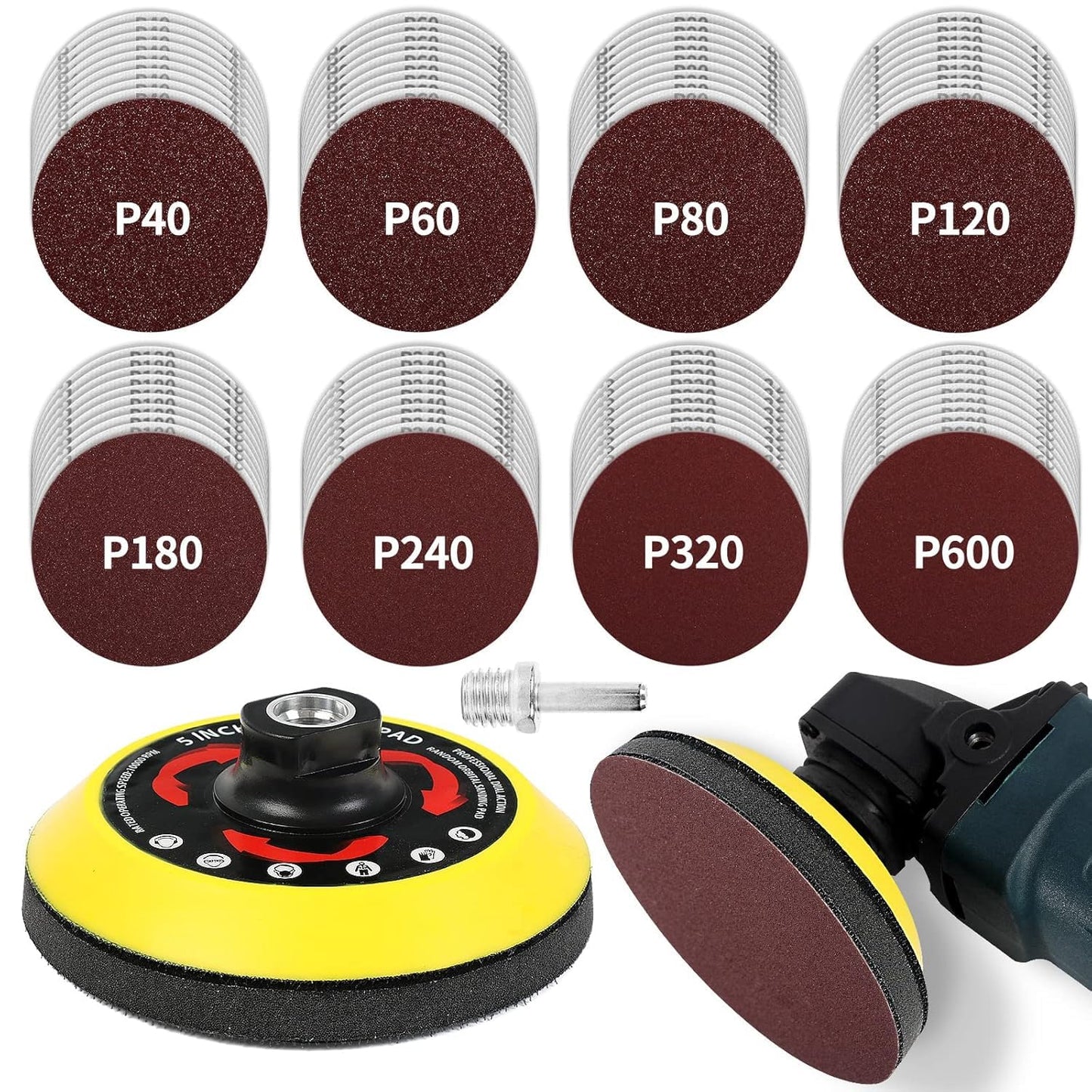 Pomsare Upgraded 80PCS Angle Grinder Sanding Discs with Drill Sanding Attachment, 125mm Hook and Loop Sanding Discs for Drill, Sander for Drill