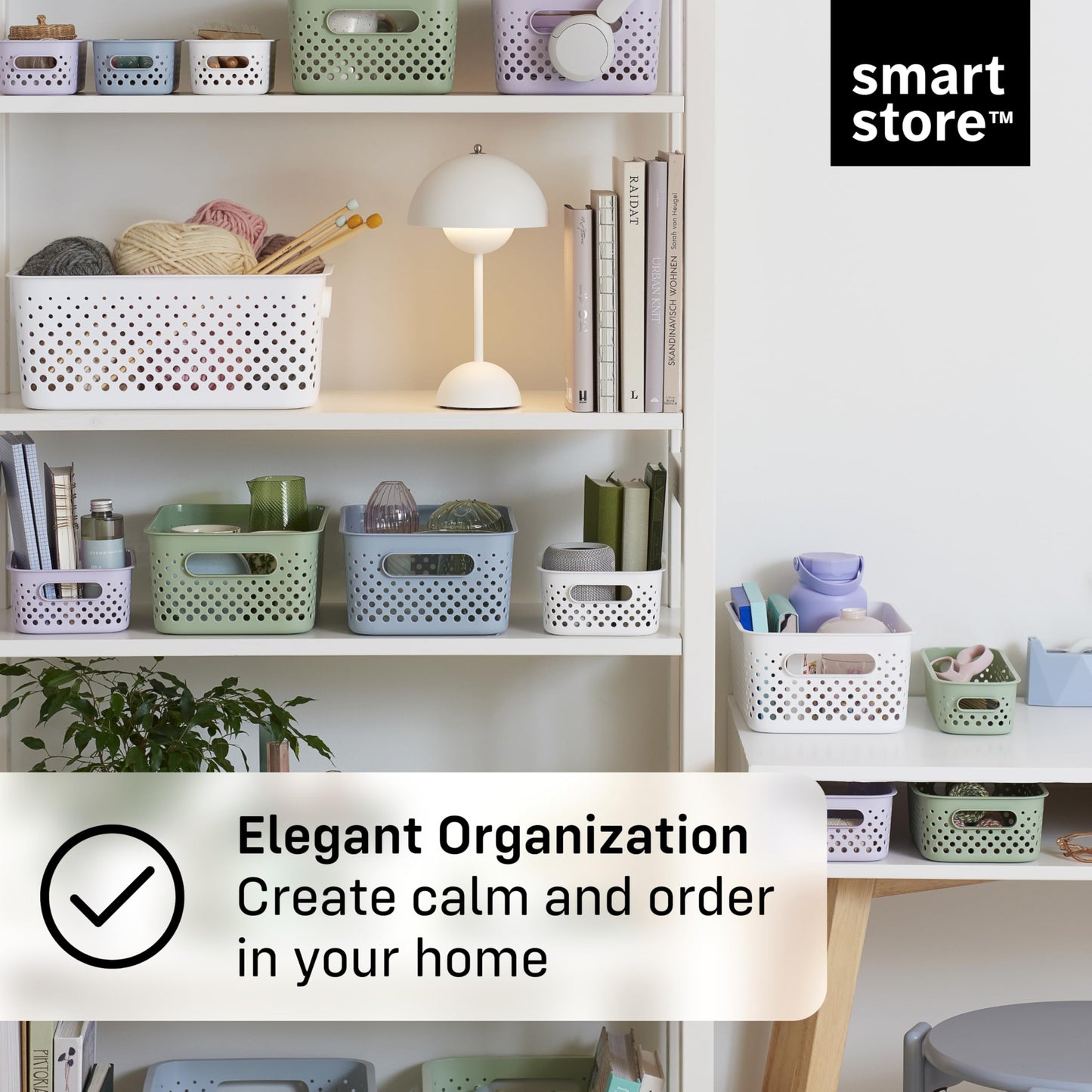 SmartStore Storage Basket with Handles in Green 11.4L (36.5x27x15cm) | Plastic Storage Bin from Recycled Plastic