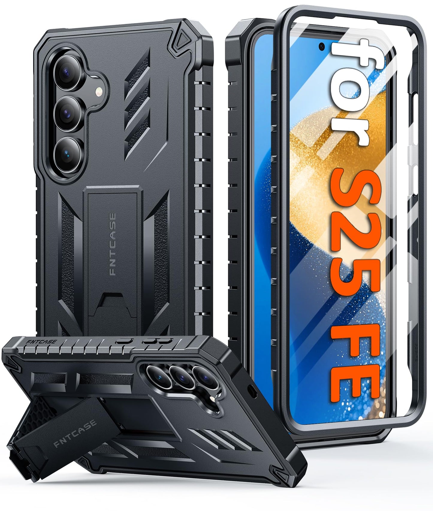 FNTCASE for Samsung Galaxy S25-FE Case: Military Grade Drop Proof Protection Mobile Cover with Kickstand | Matte Textured Rugged Shockproof TPU |