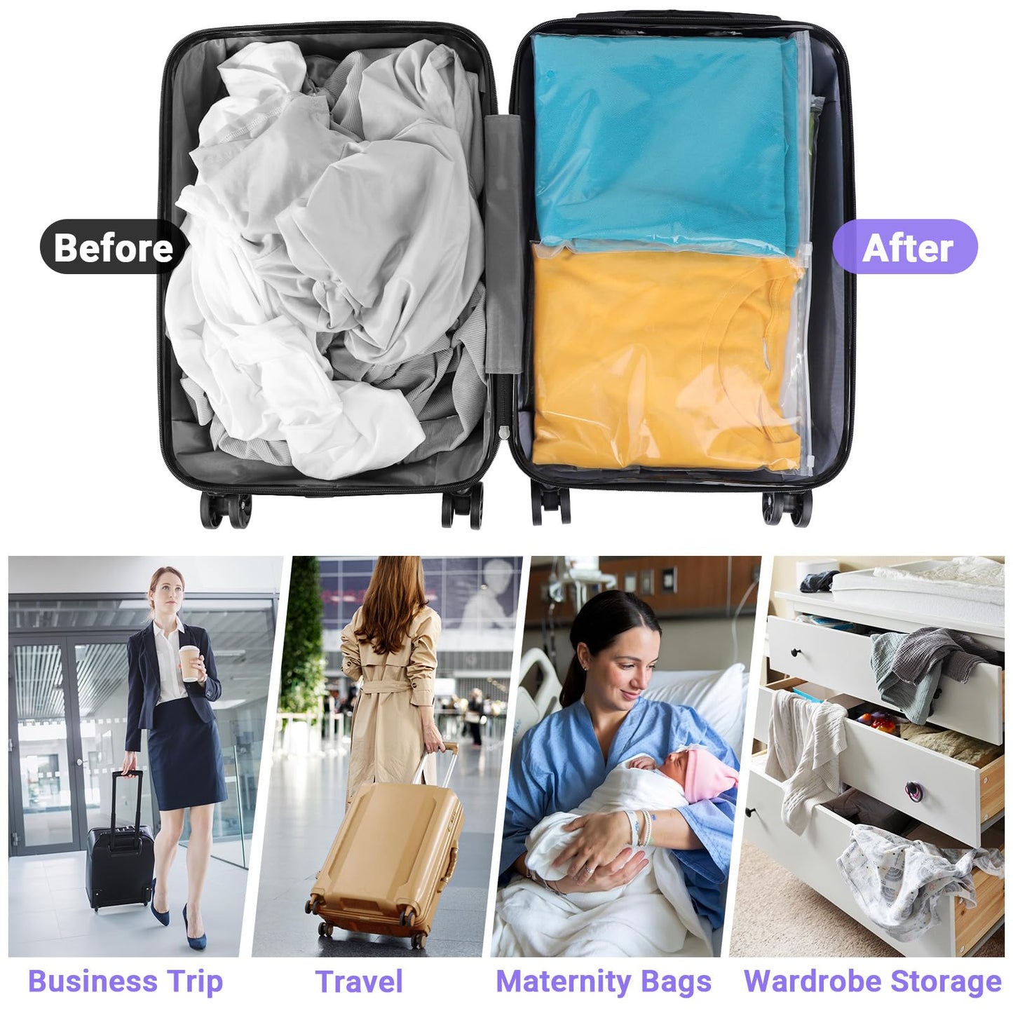 Svaldo Clear Zip Bags for Travel, 25Pcs 25 * 30cm Bikini Organiser Bags, Resealable and Reusable, Plastic Pouches for Swimsuit, Underwear, Cosmetics