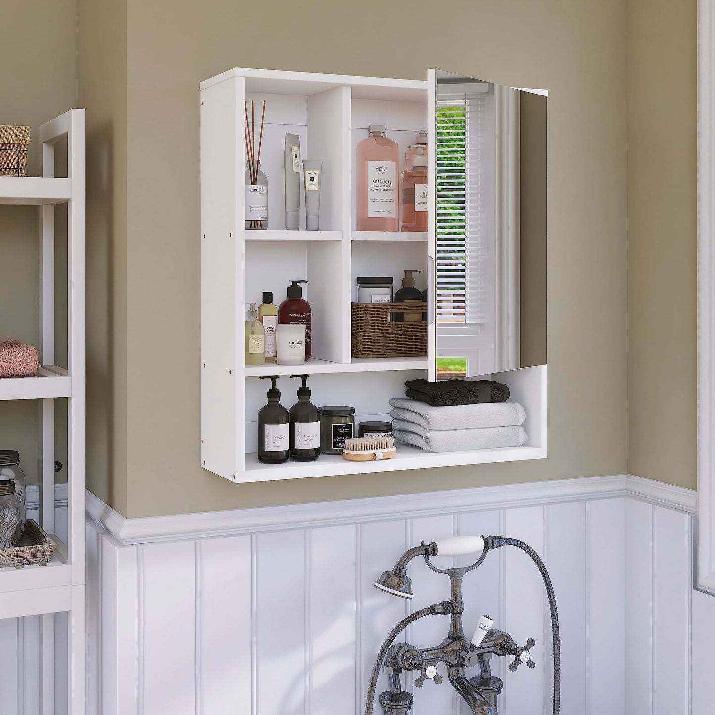 SMIBUY Bathroom Mirror Cabinet Wall Mounted, Bamboo Space Saver Medicine Cabinet, Wall Hanging Over Toilet Storage Cabinet with Mirror Door and