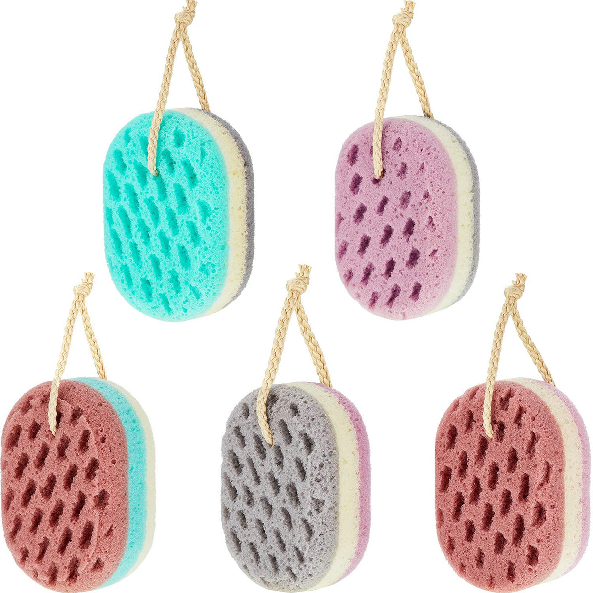 5 Pieces Soft Bath Sponge Gentle Soothing Body Kids Sponge Natural Fiber Exfoliating Shower Sponge for Women Men, Random Color (Oval Shape)