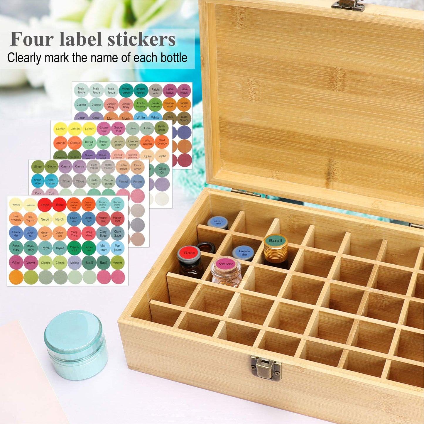 RoseFlower Bamboo Essential Oil Storage Box Home Fragrance Carrier Case, Holds 35 Bottles for 5, 10, 15ml
