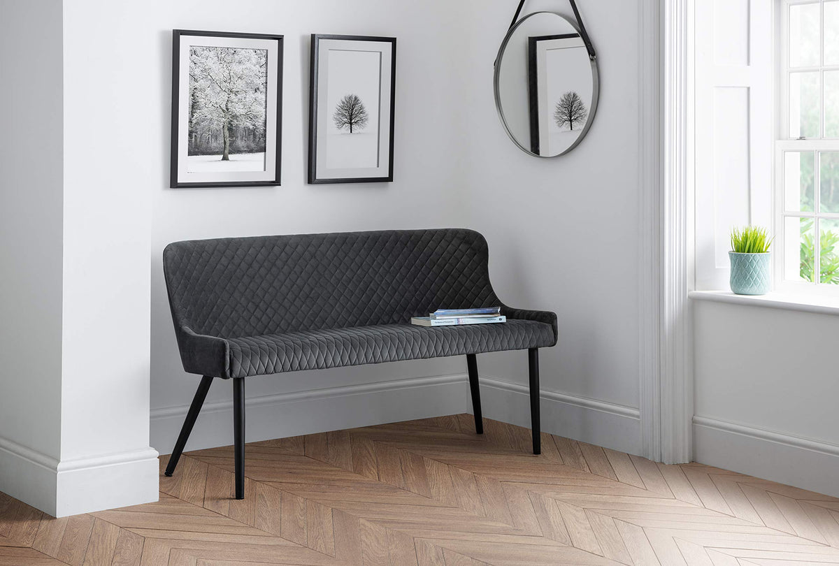 Julian Bowen Luxe Dining Bench for 2, High Back, Velvet, Grey - H82xW143cm