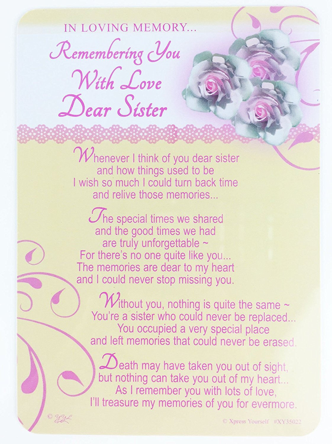 In Loving Memory - Remembering You With Love Dear Sister - Grave/Graveside Memorial Card