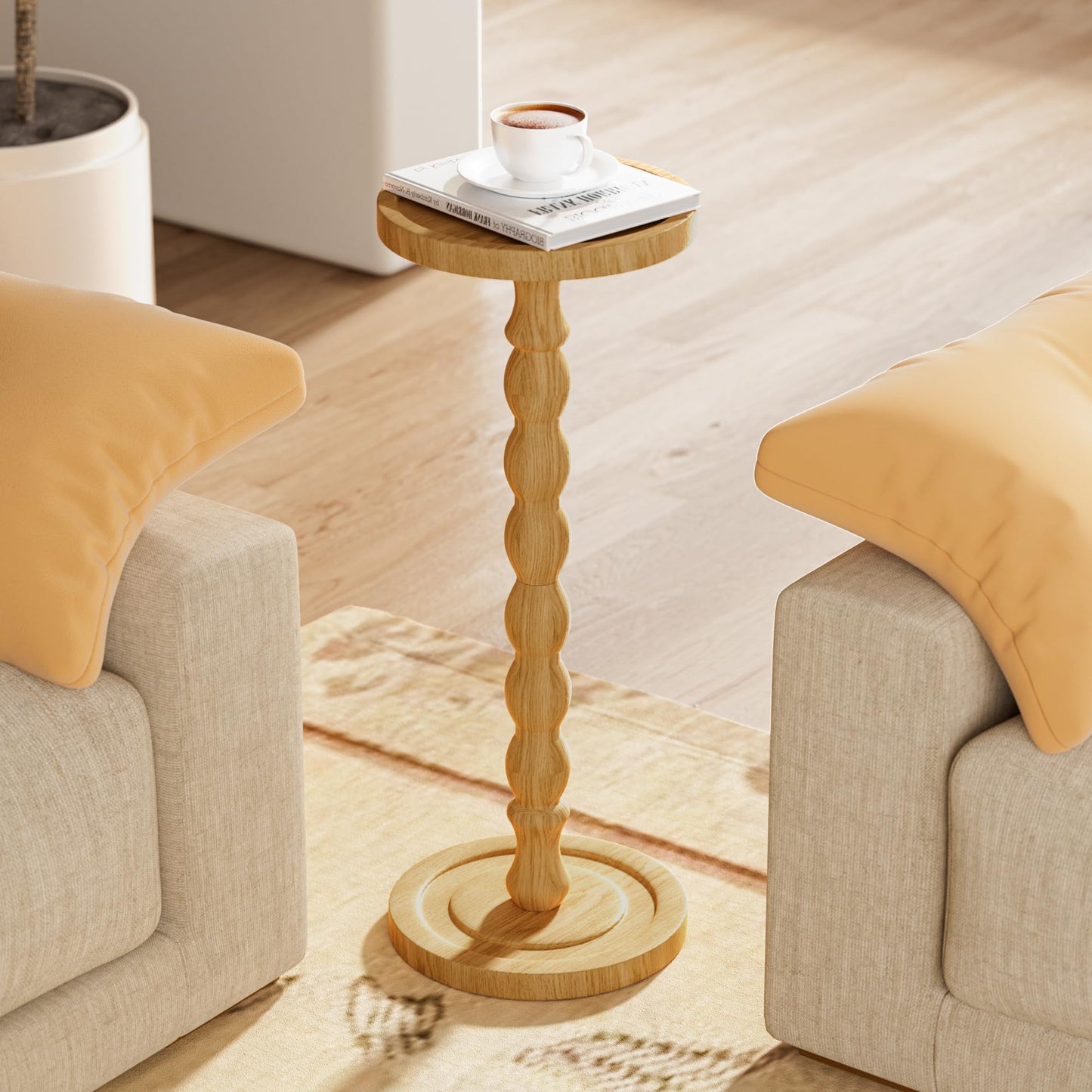 Wooden Round Side Table, Round Bar Table, Small End Table-Pale wood