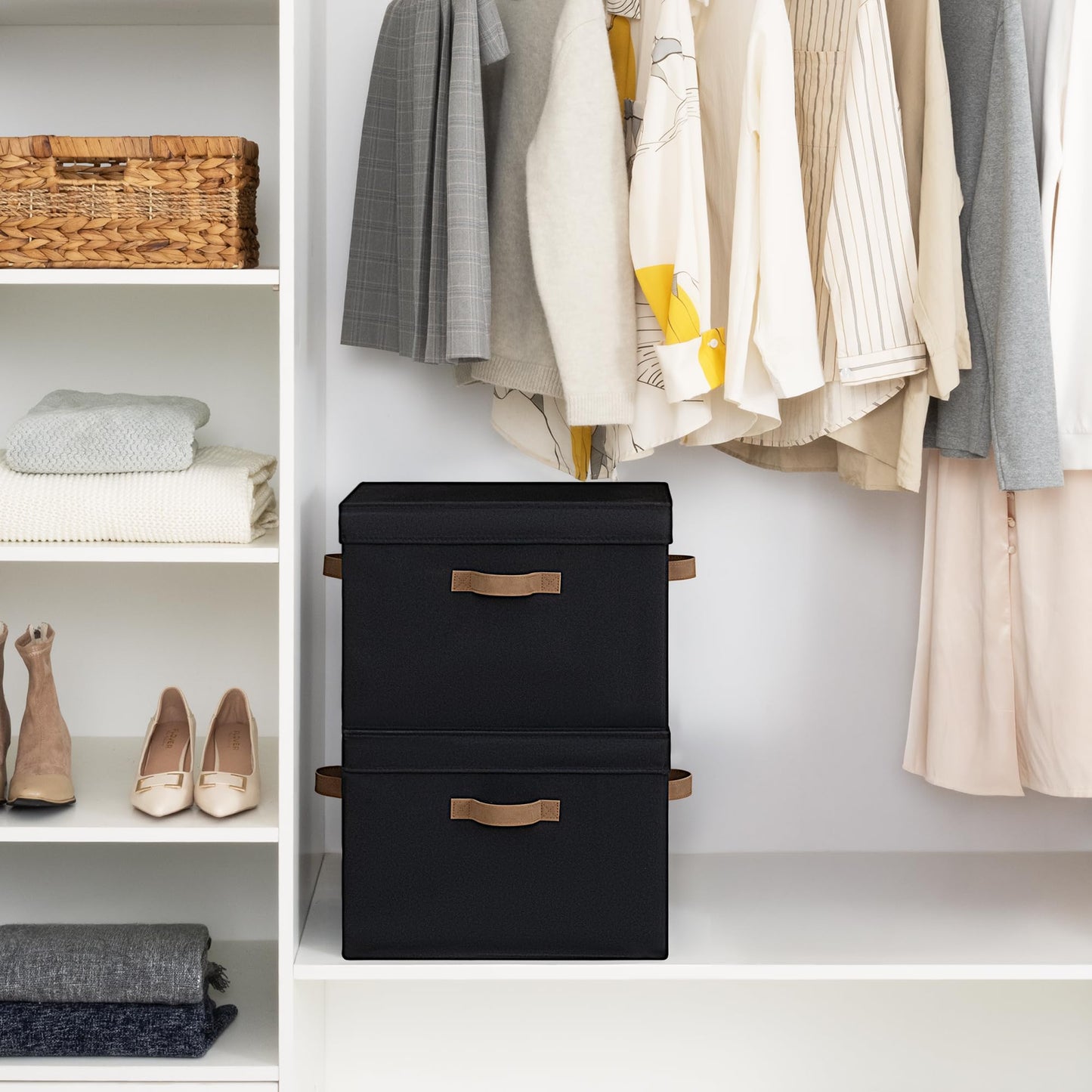 StorageWorks Fabric Storage Boxes with Lids, Extra Large Wardrobe Storage Organiser with Handles, Foldable Storage Basket