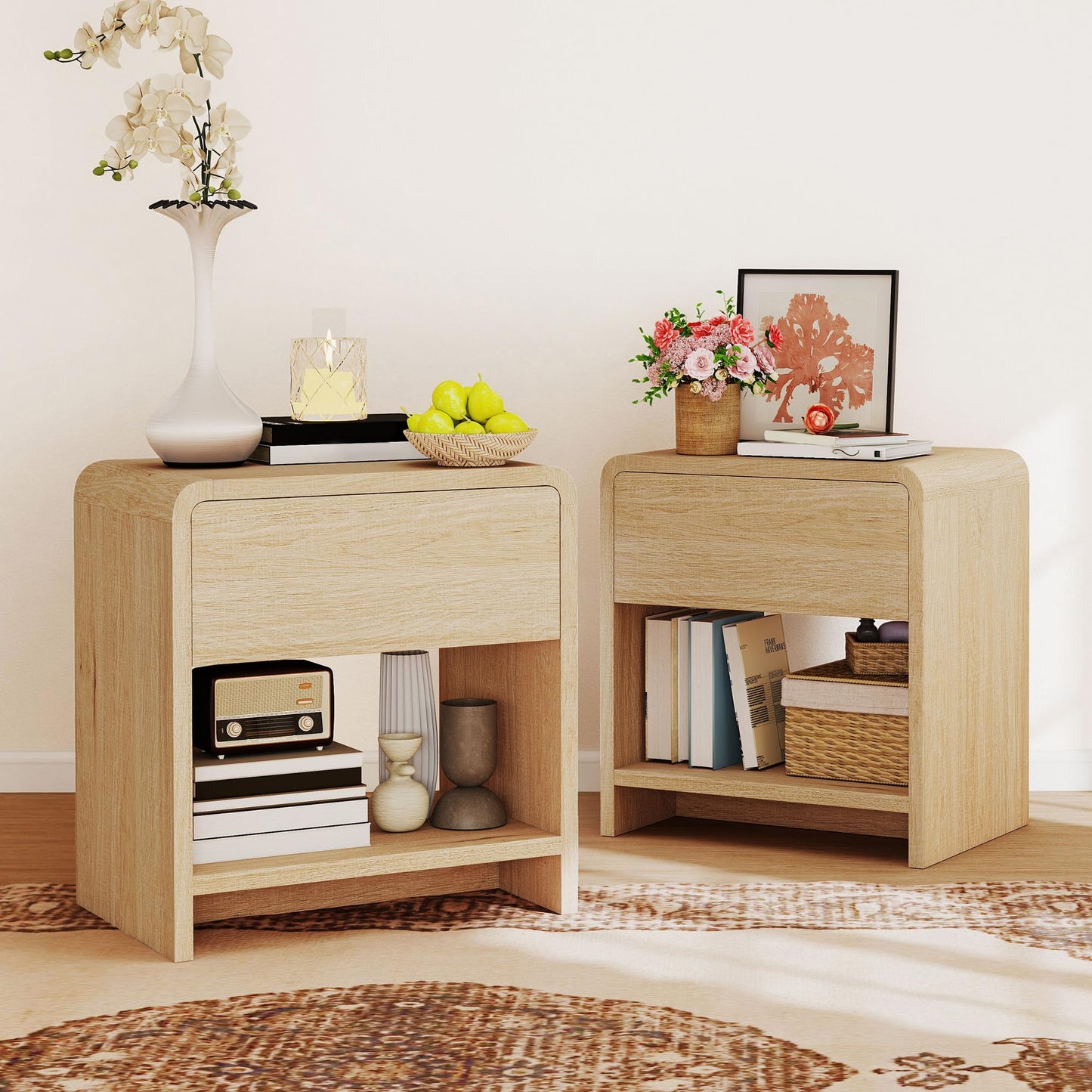 LUXOAK Bedside Tables, Oak Effect, Set of 2