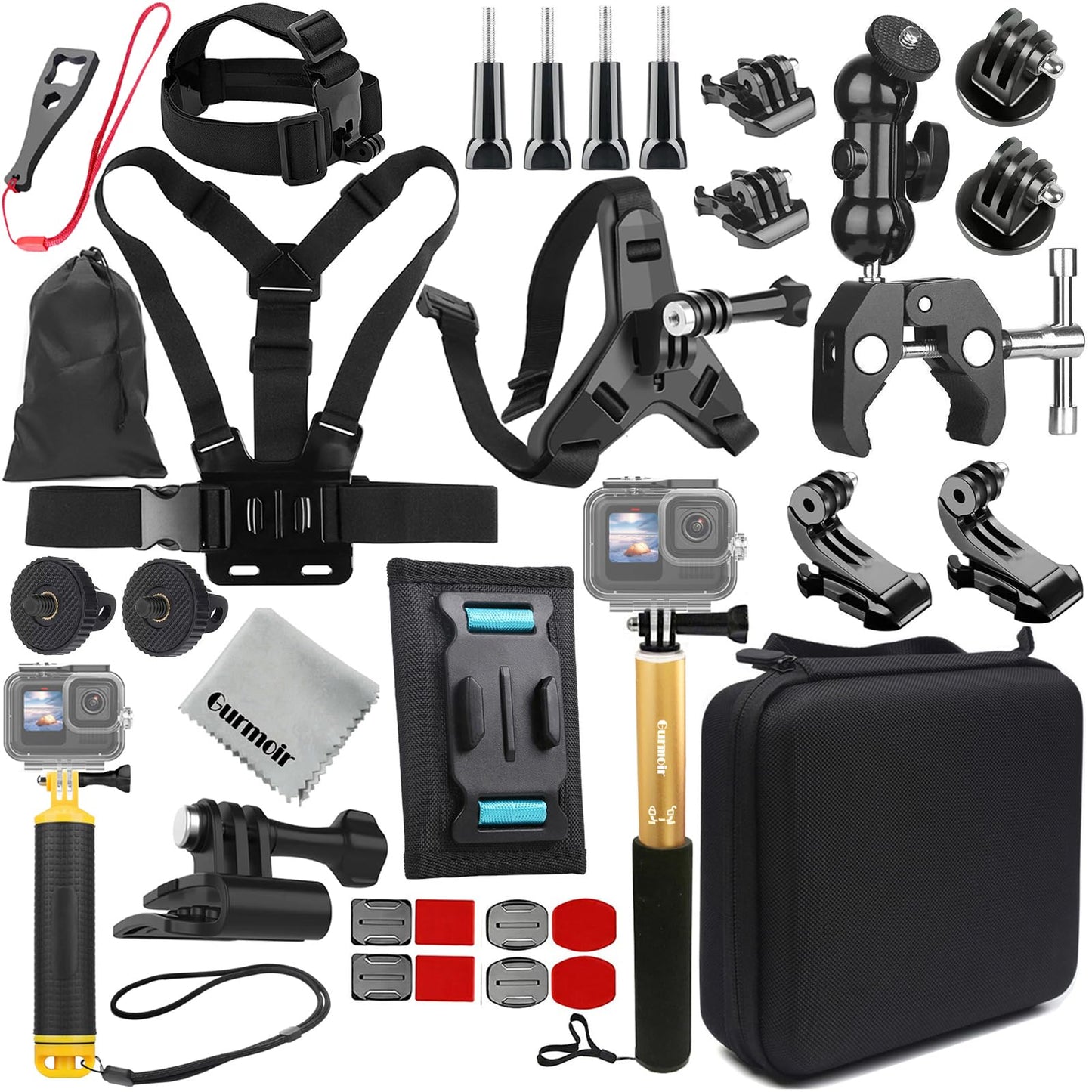 Gurmoir Action Camera Accessory Kit for Gopro Hero 13/12/11/10/9/8/7/6/Go Pro Max 2/DJI Osmo Action 6/5 pro/4/3/Insta 360 X5/X4 and More (DT18)
