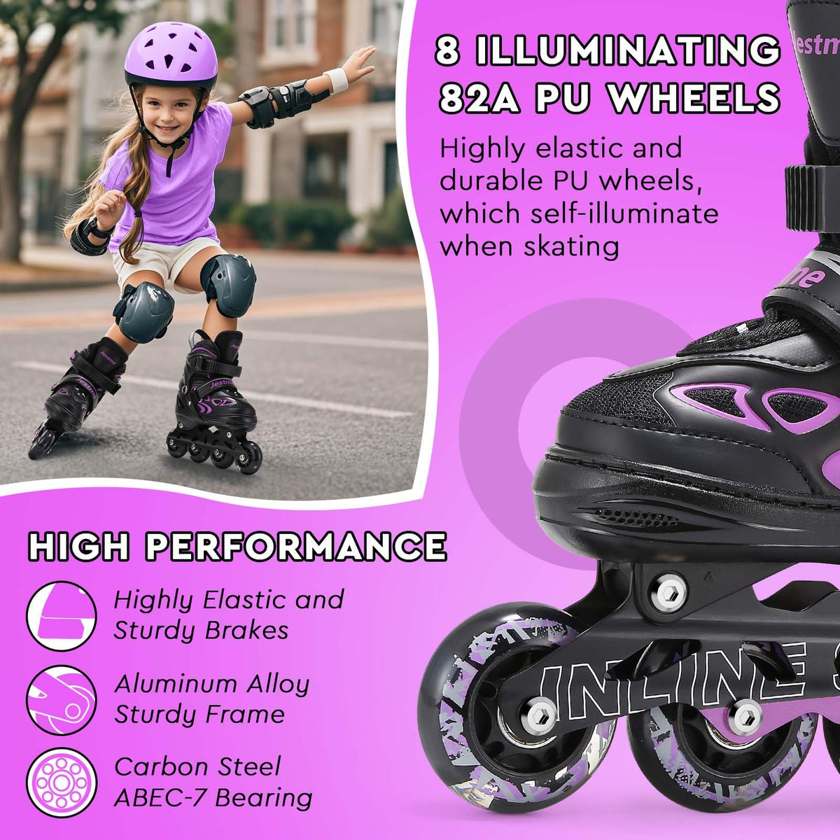 Adjustable Inline Skates for Kids, Girls Boys Light up Inline Skates Size Adjustable Roller Blades for Beginners (Medium (UK 1-4))