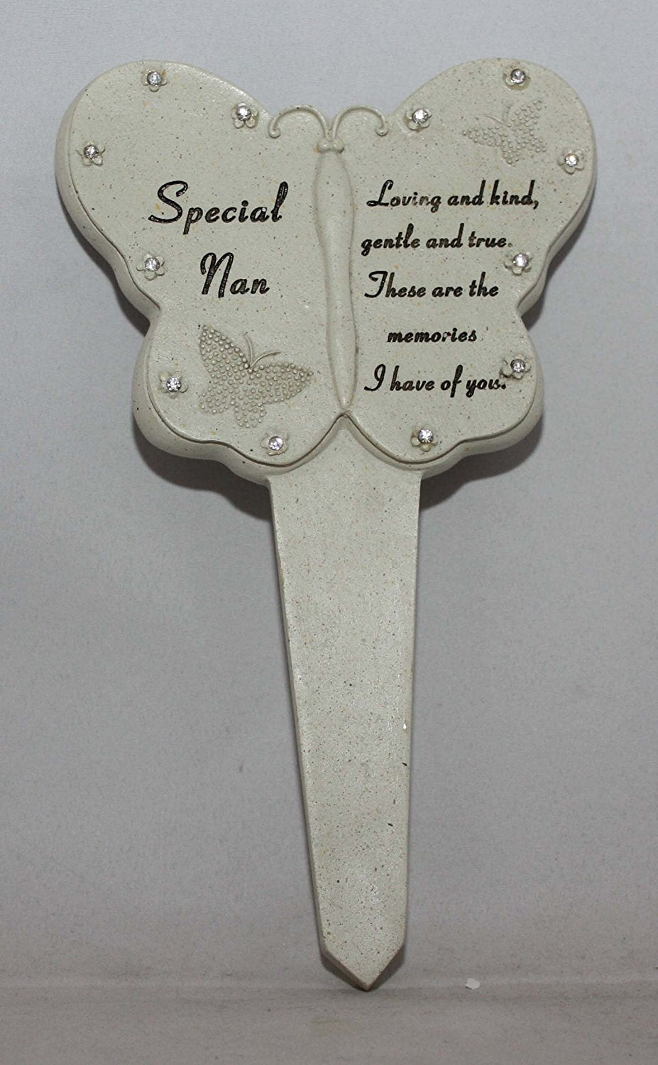 Nan Diamante Memorial Butterfly Stake Garden Stone Plaque Grave Ornament pushes in ground