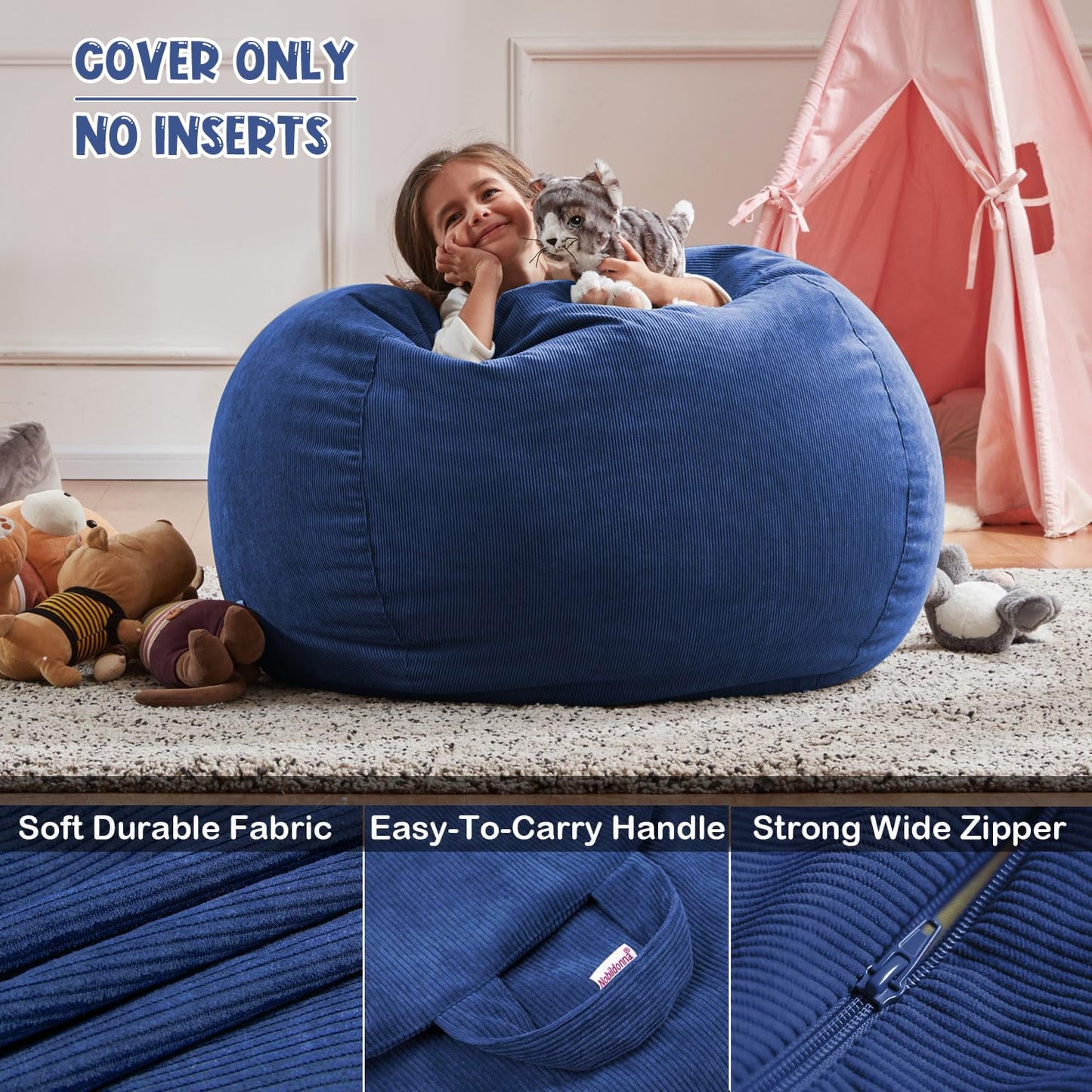 Nobildonna Bean Bag Chair Cover (No Filler) for Kids Beanbag Stuffed Animal Storage Without Filling Plush Toys Holder and Organizer Soft Premium
