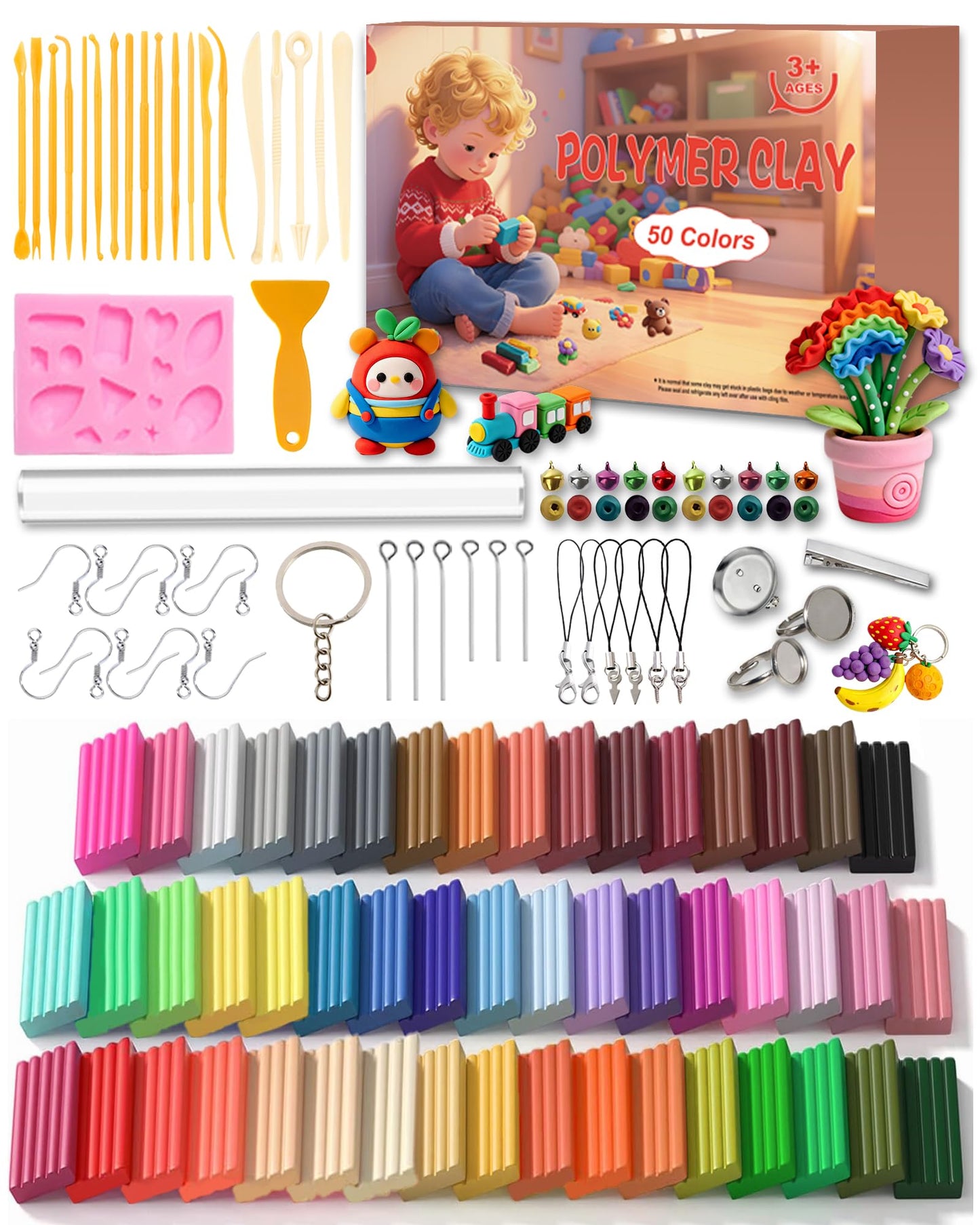 cyctravel Polymer Clay Set, 50 Colors Polymer Clay Includes 20 Sculpting Tools and 9 Accessories, Oven Bake Clay for DIY Crafts for Beginners