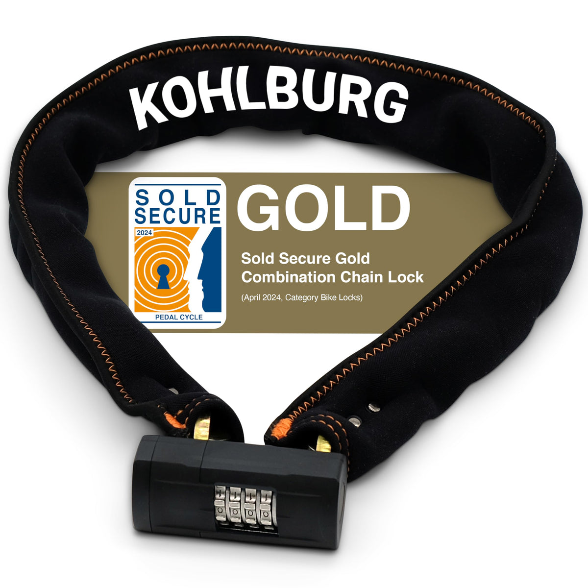 KOHLBURG Heavy Duty Combination Bike Lock [Sold Secure Gold] 43"/110cm Long with Maximum Security ? Anti Theft Bike Chain Lock with Numeric Code & 8mm
