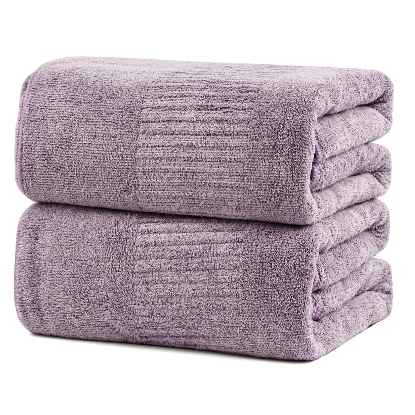 SEISSO Set of 2 Bamboo Bath Towels,88.9 × 160 cm Oversized XXL Towels, Extra Soft, Highly Absorbent, Quick-Drying,Purple
