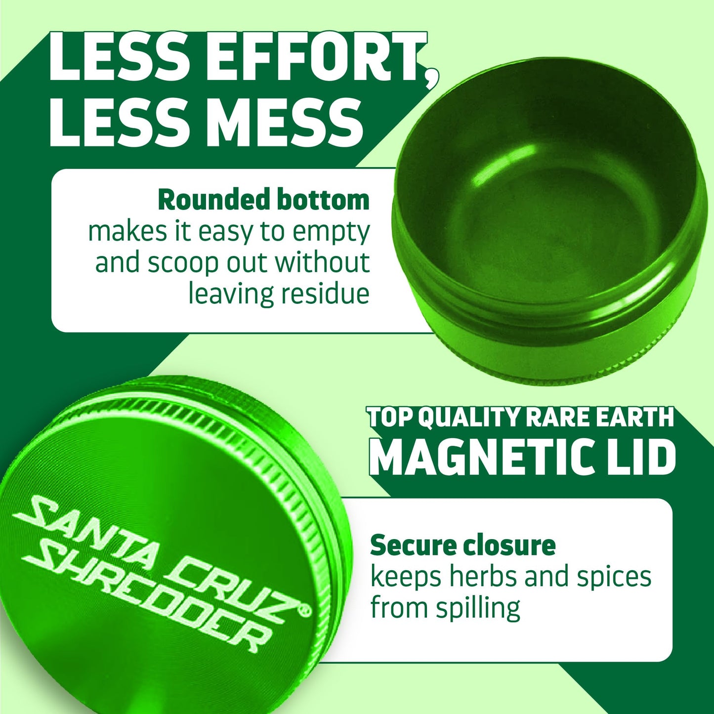 Santa Cruz Shredder Herb Grinder 3 Piece Medium 2 1/8" Superior Grip and Aluminium (Green)