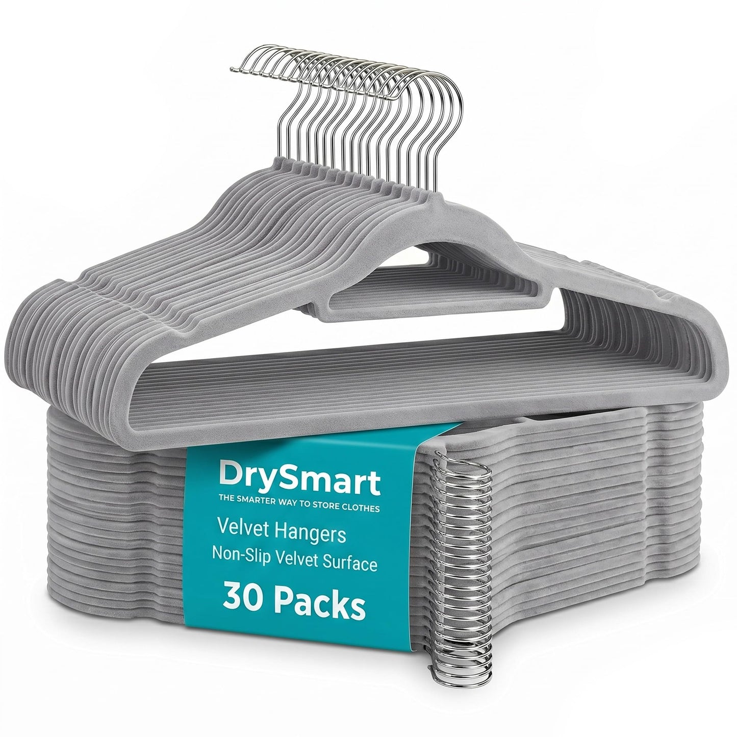 DrySmart 30 Pack Velvet Hangers Non Slip Flocked Coat Hangers with Tie Bar, Space Saving Heavy Duty Clothes Hanger for Suit Jacket Trouser and