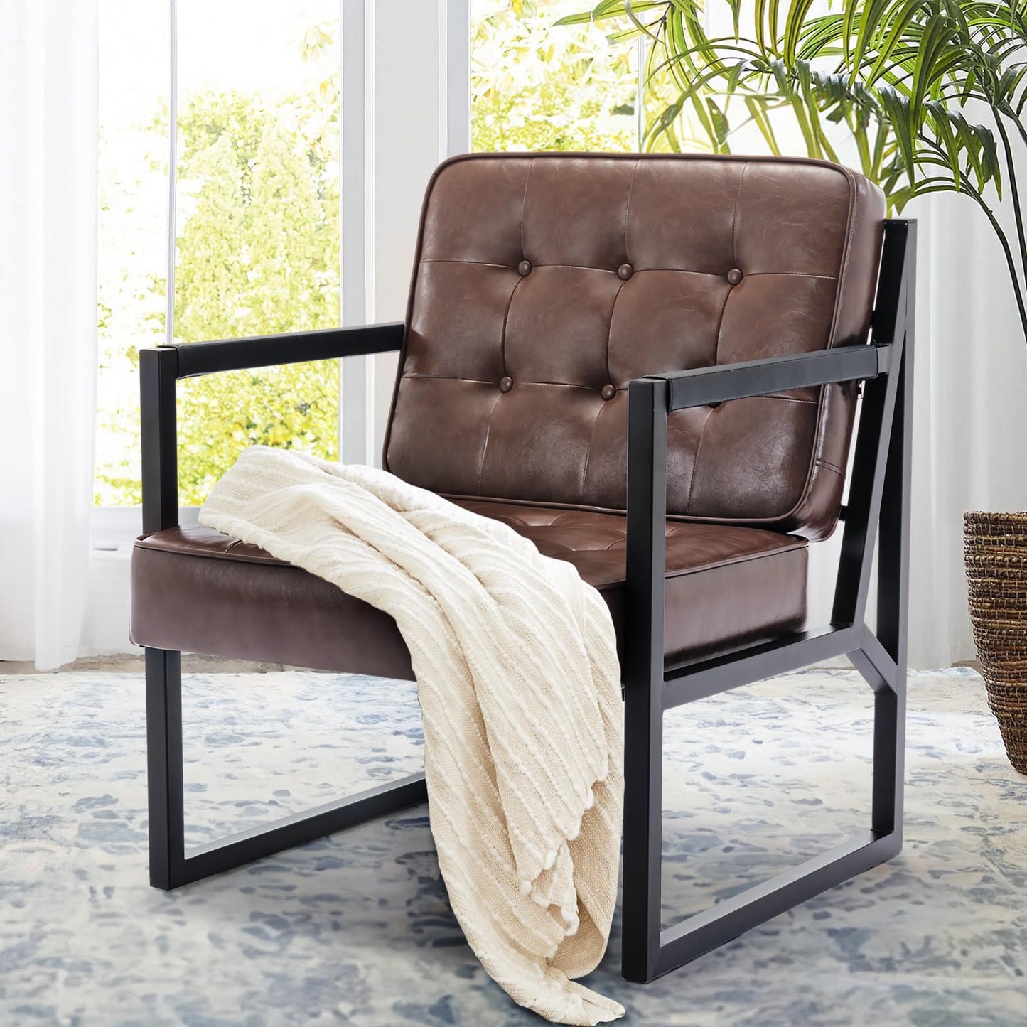 COLAMY Mid Century Modern Accent Chair Set of 1, Comfy Living Room Armchair with Metal Legs