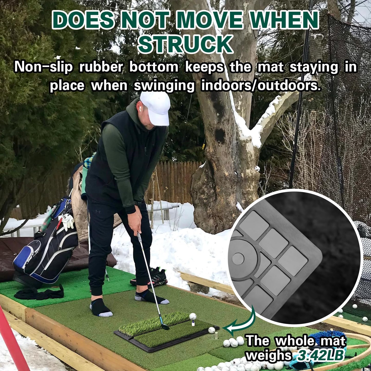 LIBERRWAY Golf Mat, Foldable & Replaceable Golf Hitting Mat with Fairway and Rough Synthetic Turf, Golf Practice Mat Include 5 Tees for Indoor and