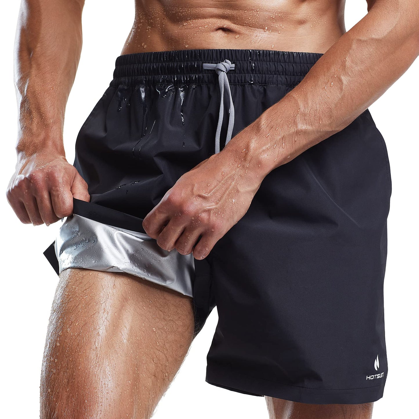 HOTSUIT Mens Sauna Shorts Sweat Sauna Pants Gym Exercise Sweat Sauna Suit Workout Shorts, Black 4XL