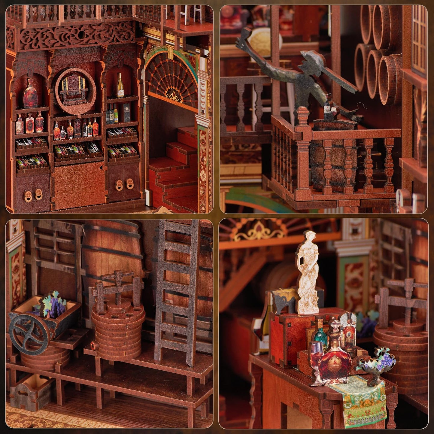 Book Nook Kit, DIY Miniature Dollhouse Booknook Kit, 3D Wooden Puzzle Bookend Bookshelf Insert Decor with LED Light for Teens and Adults (Roaring