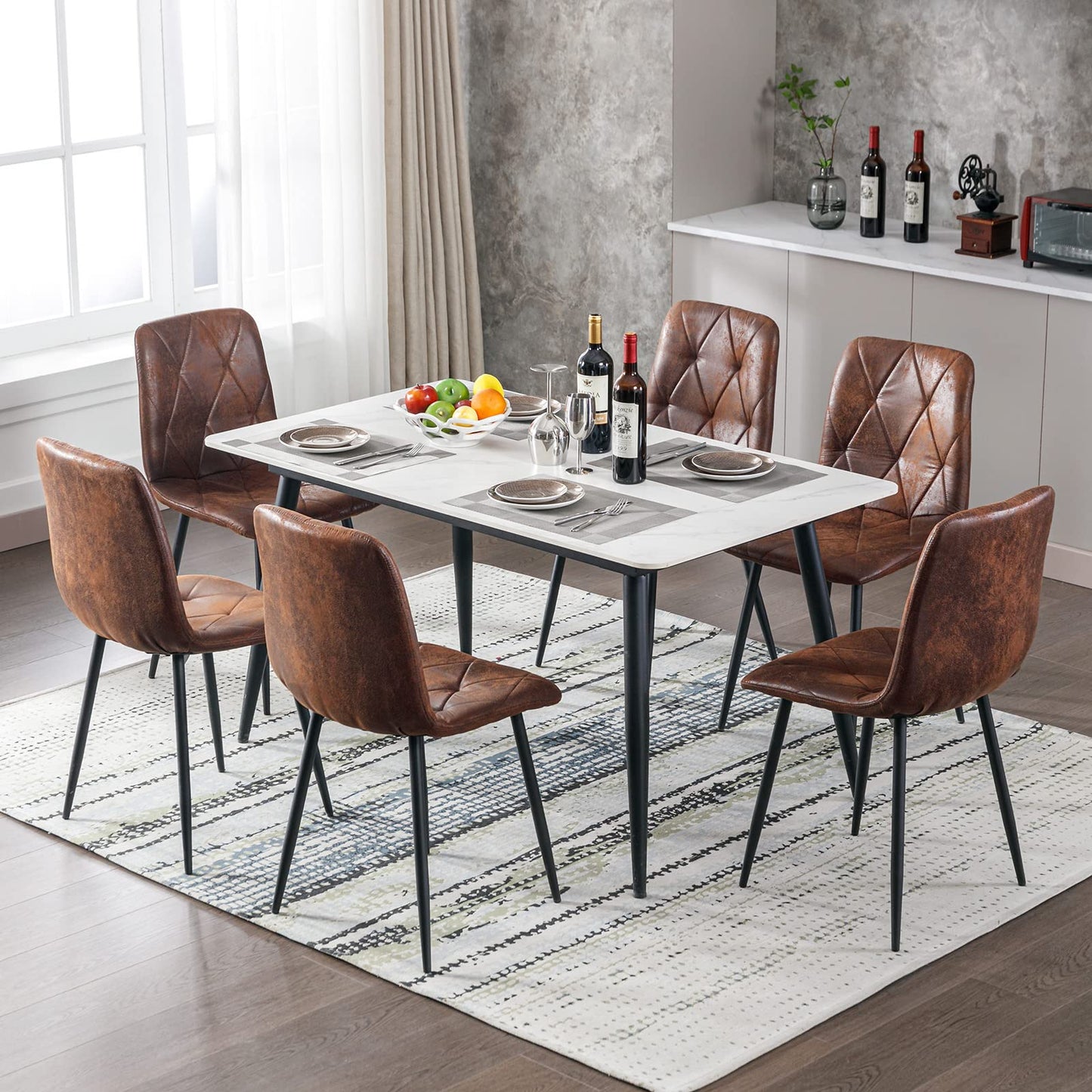 Artist Hand Set of 6 Dining Chairs for Living Room Dining Room, Vintage Faux Suede Dining Chairs Set of 6 with Upholstered Seat Solid Metal Legs