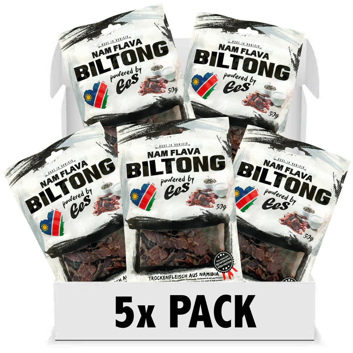 Nam Flava - Original Biltong from Namibia - 0.25 kg (5x50g) - dried meat, beef jerky, high protein, savoury snack