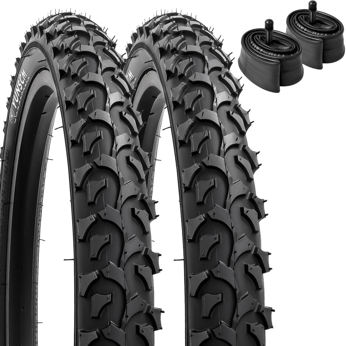 YunSCM 2-Pack Foldable 16 inch Bike Tyres 16x2.125 ETRTO 57-305 and 16'' Heavy Duty Bike Inner Tubes AV32mm Valve Compatible with 16x2.10 16x2.125