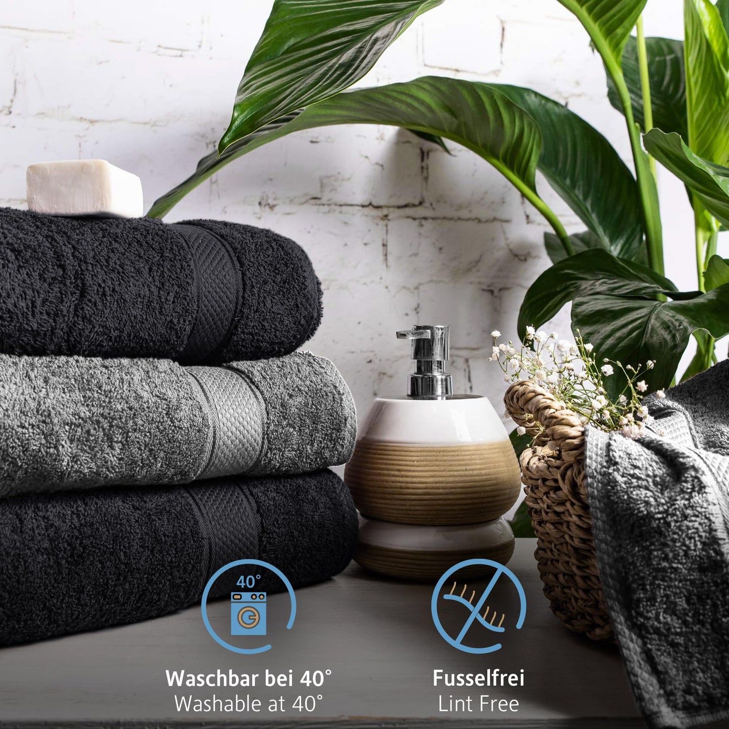 Komfortec Set of 8 Hand Towels 50 x 100 cm 100% Cotton 470 g/m² Terry Cloth Soft Anthracite Grey/Black