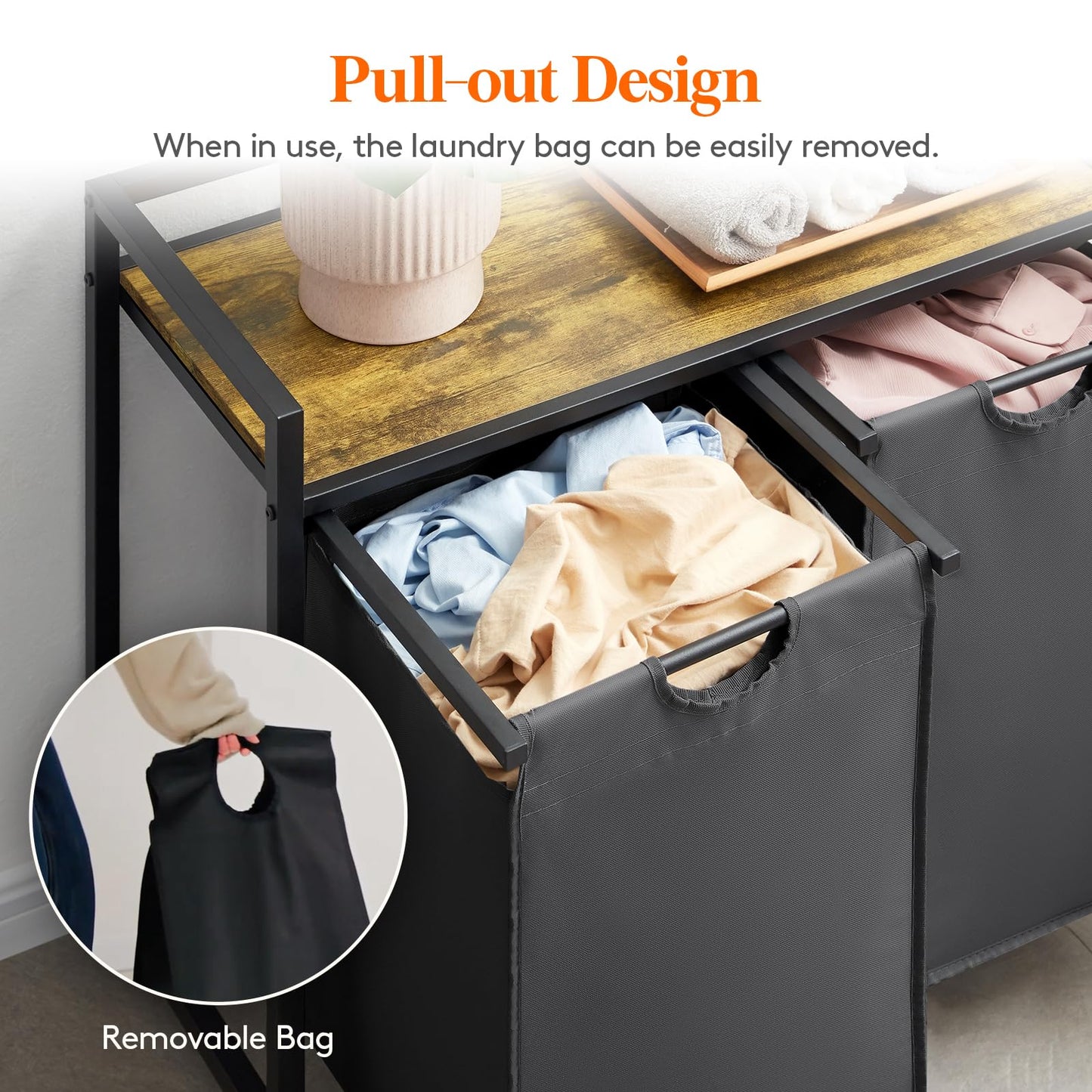 Lifewit Laundry Hamper 2 Sections, 95 L Laundry Basket with Shelf and Double Pull-Out Removable Bags, Laundry Sorter for Laundry Room Bedroom Bathroom