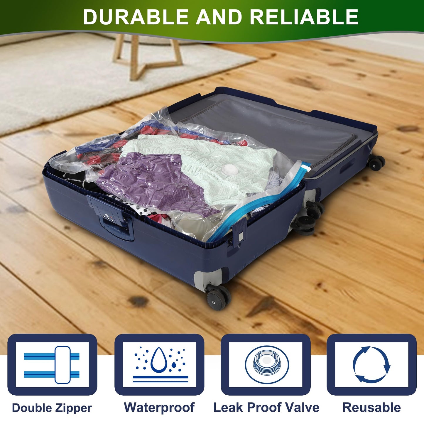Oumaru Vacuum Storage Bags for Clothes, Vacuum Bags, Space Saver Bags for Clothes, Duvets and Pillows, Hand Pump Included, 10 Combos