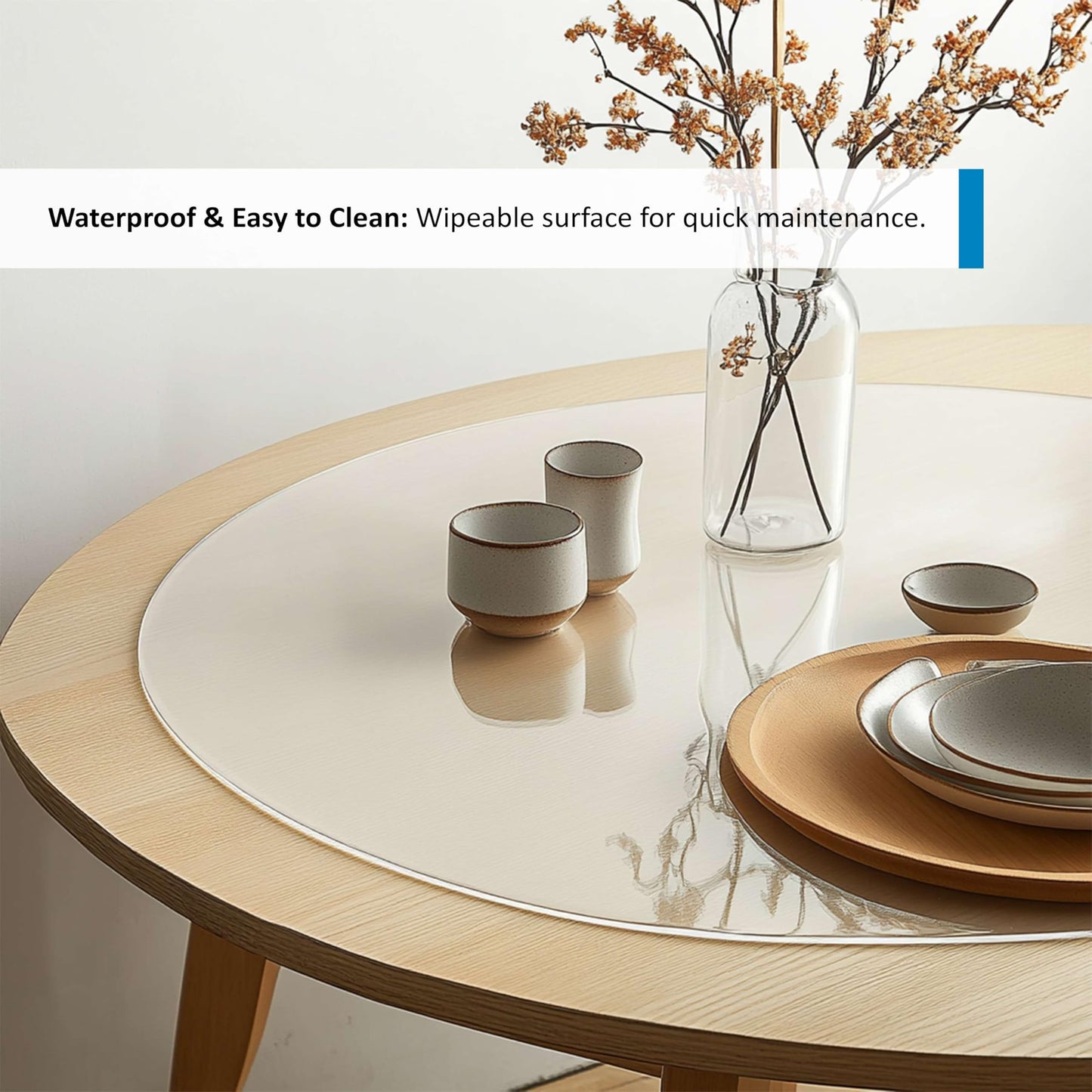 Round Clear PVC Table Protector, Heat Resistant & Waterproof, Clear (Round 120cm)